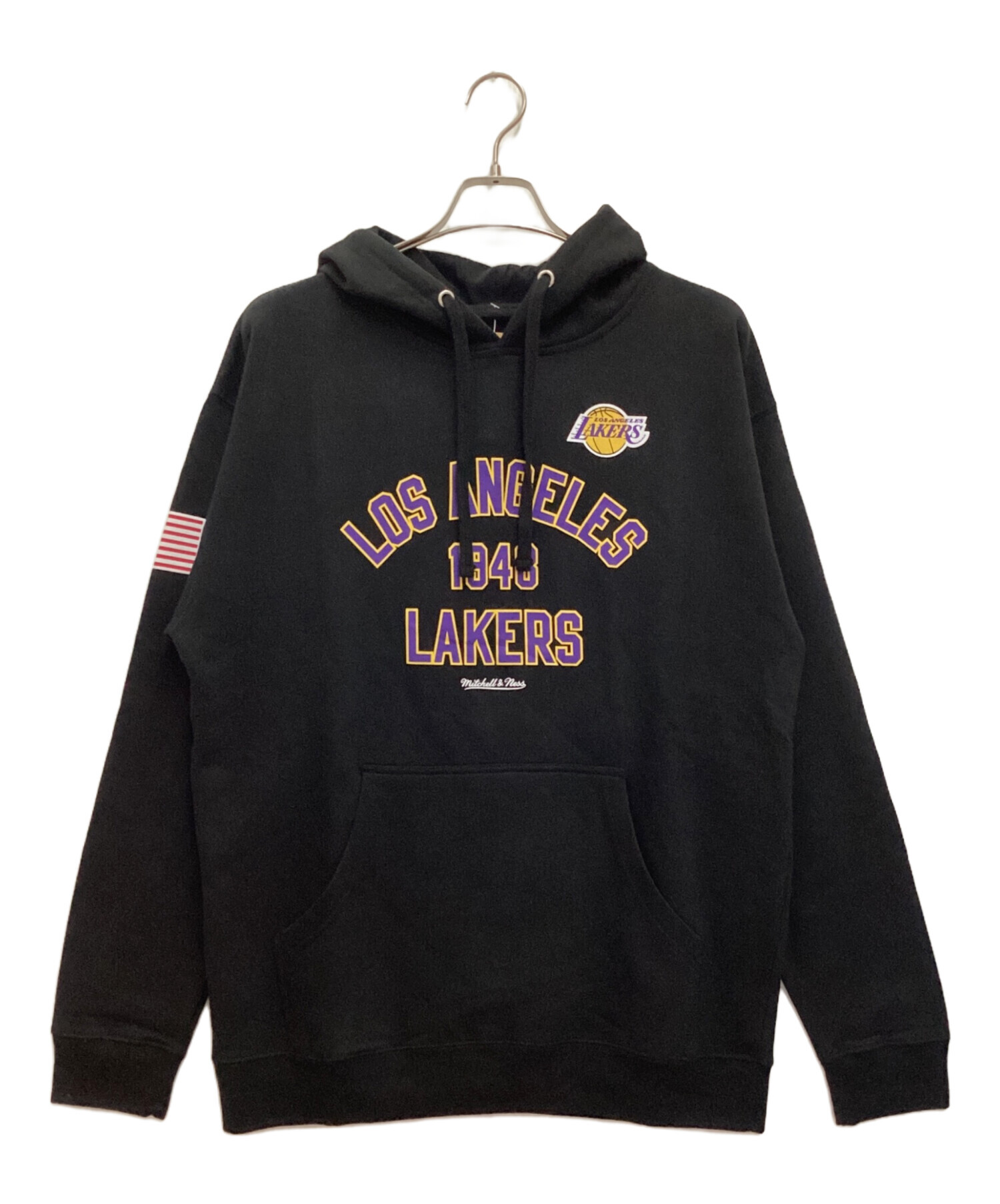 MITCHELL & NESS (ミッチェルアンドネス) レイカーズプリントパーカー　プルオーバー　NBA LOS ANGELES LAKERS  ブラック サイズ:L 未使用品