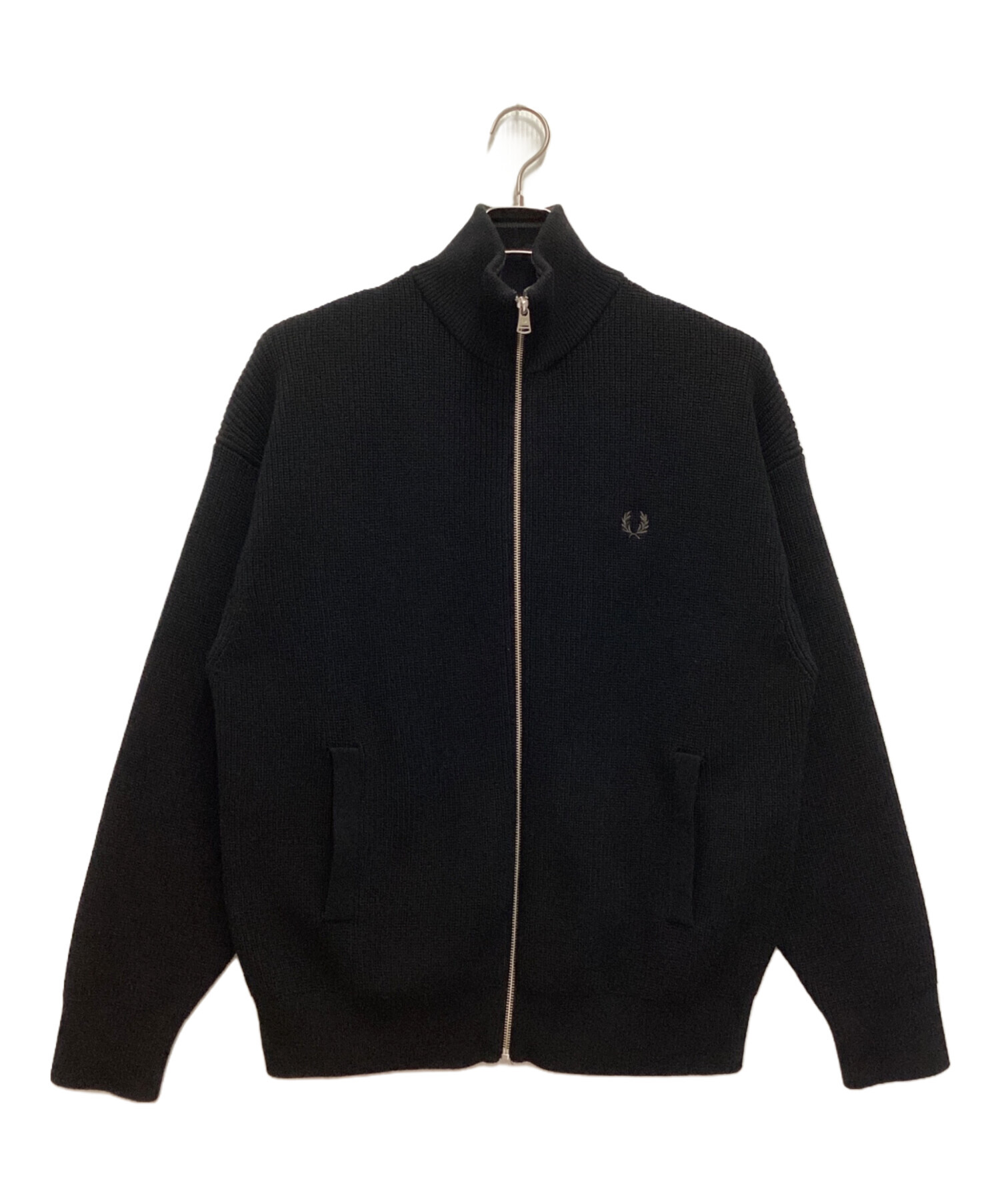 FRED PERRY (フレッドペリー) BEAMS (ビームス) 別注ドライバーズニット　ニットジャケット　フルジップ ブラック サイズ:L