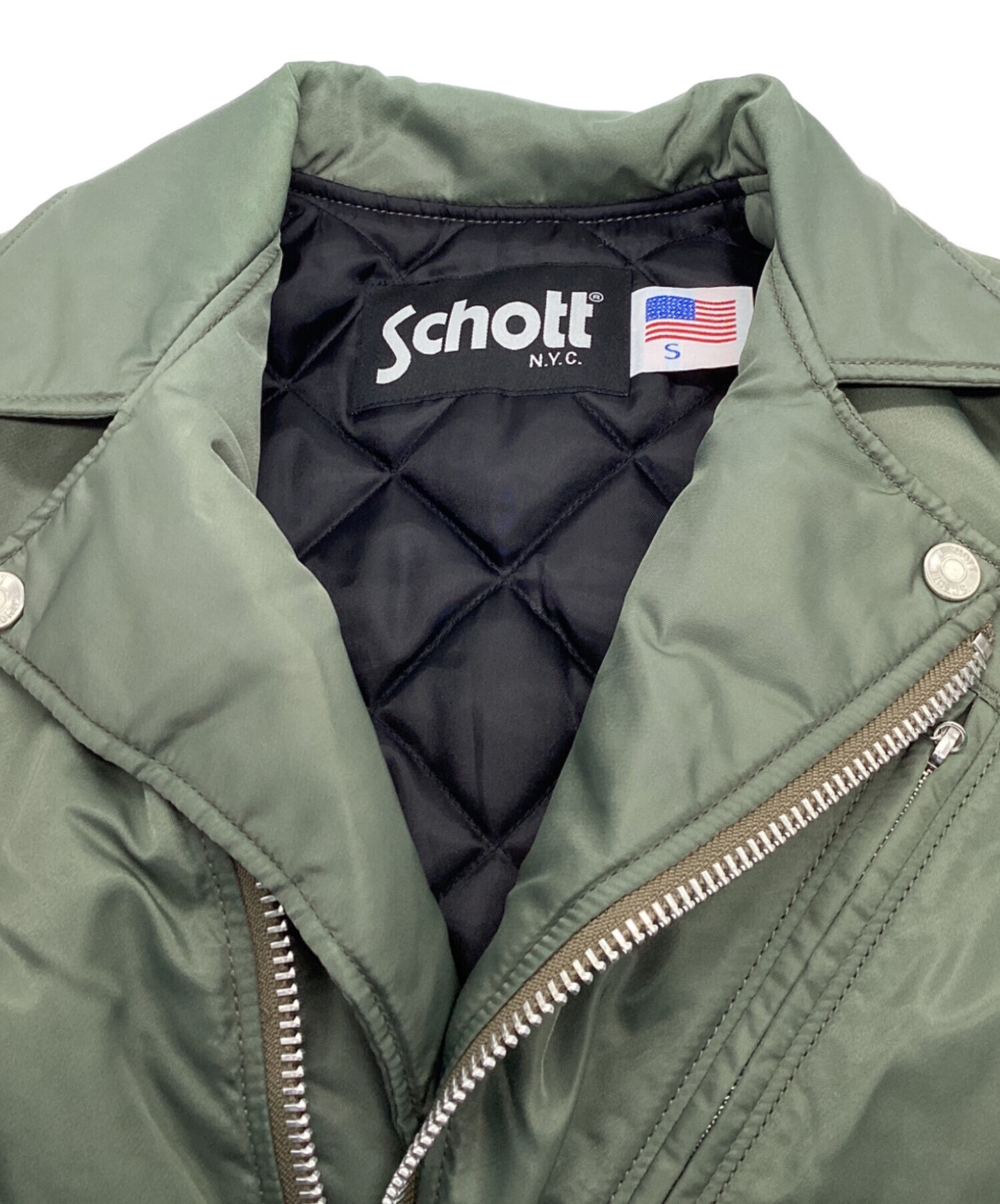 Schott (ショット) ナイロンライダースジャケット　キルティング　中綿 ベージュ サイズ:S