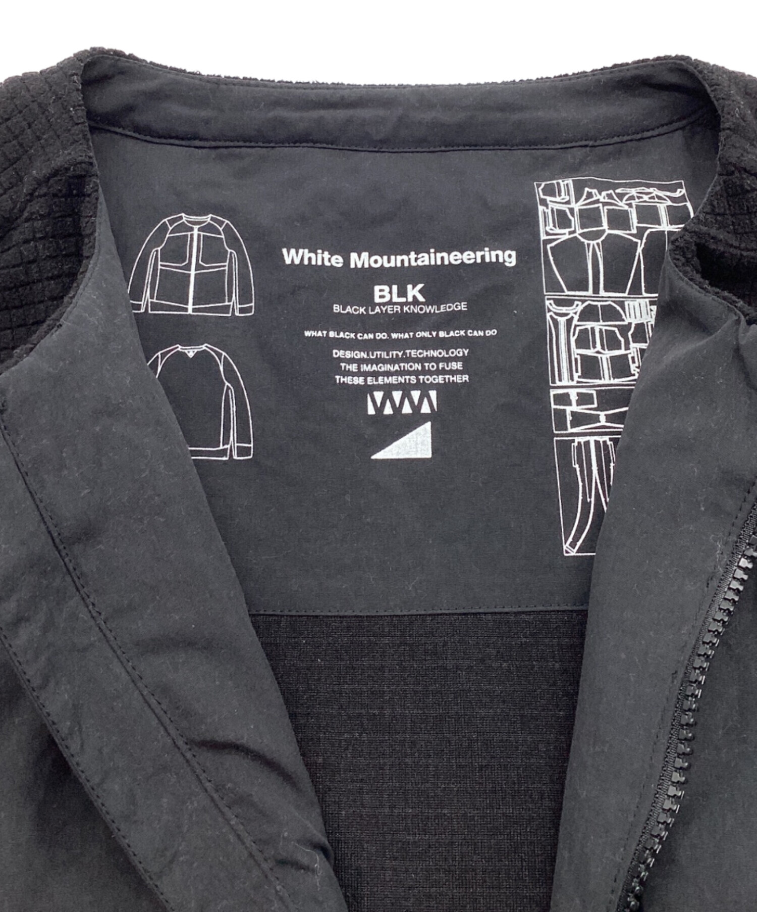 WHITE MOUNTAINEERING (ホワイトマウンテ二アニング) ZIPPED JACKET / ジップジャケット ノーカラー フリース  ブラック サイズ:3