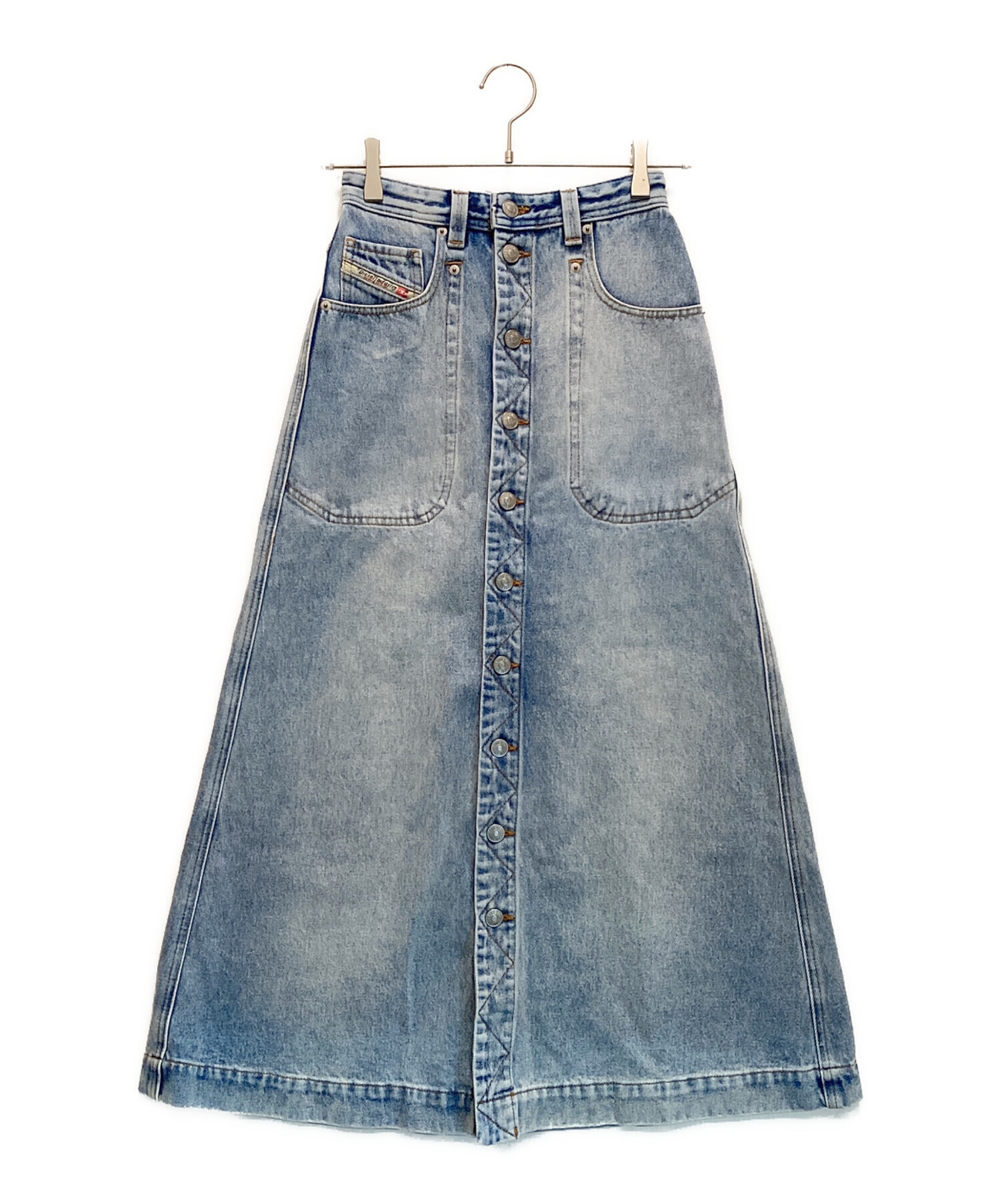 DIESEL (ディーゼル) デニムロングスカート　DE-ALBUS-L A-LINE LONG SKIRT インディゴ サイズ:W23