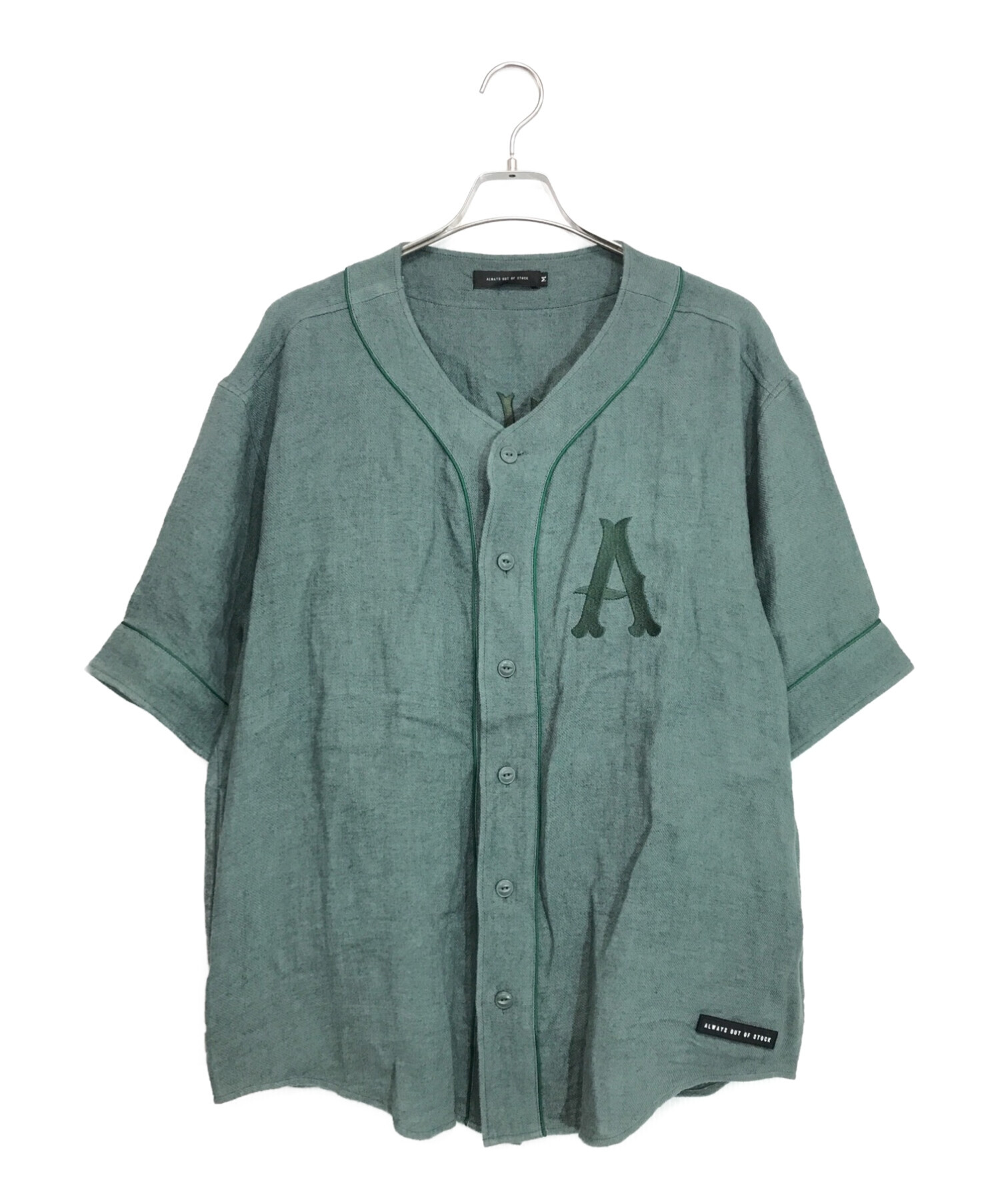 always out of stock (オールウェイズ アウト オブ ストック) LINEN BASEBALL SHIRT グリーン サイズ:M