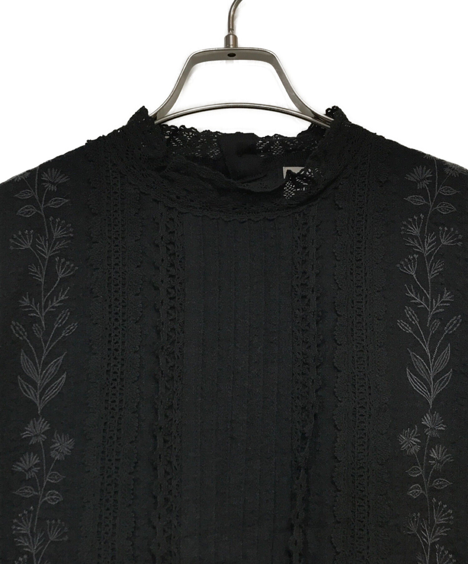 TSUHARU by samansa Mos2 (ツハル バイ サマンサモスモス) チェック織りレース刺繍ワンピース ブラック サイズ:F