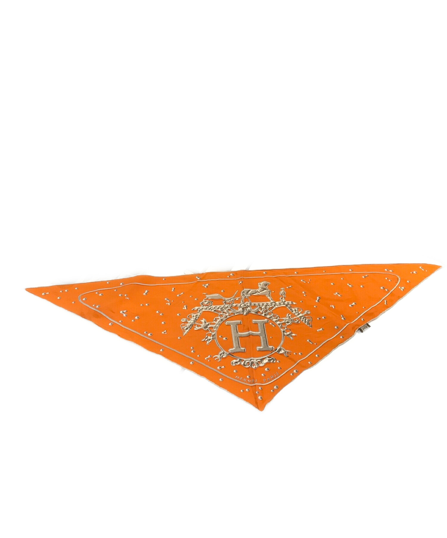 HERMES (エルメス) 三角スカーフ 銀のしずく オレンジ