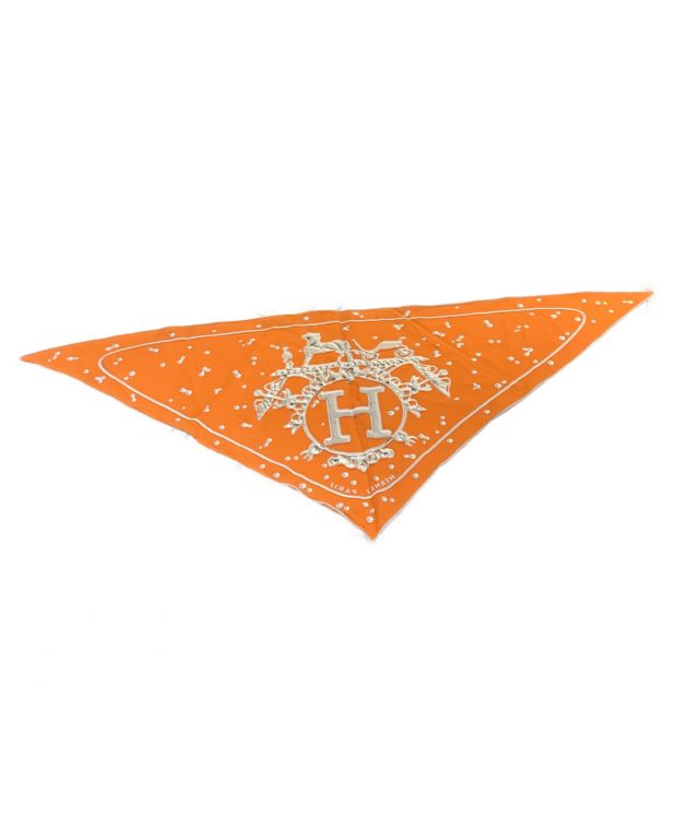 HERMES (エルメス) 三角スカーフ 銀のしずく オレンジ