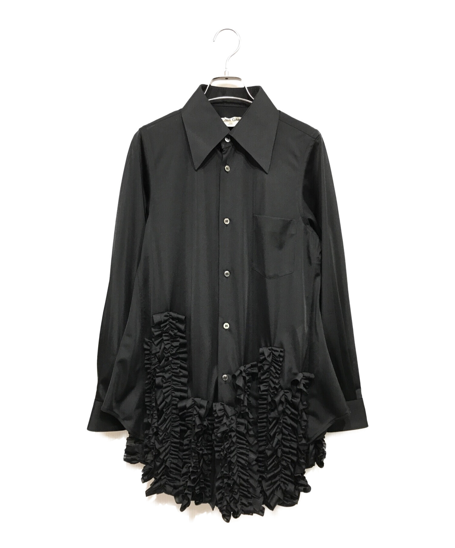 COMME des GARCONS (コムデギャルソン) ロング フリル ブラウス ラッフルヘム シャツ ドレス ブラック サイズ:XS
