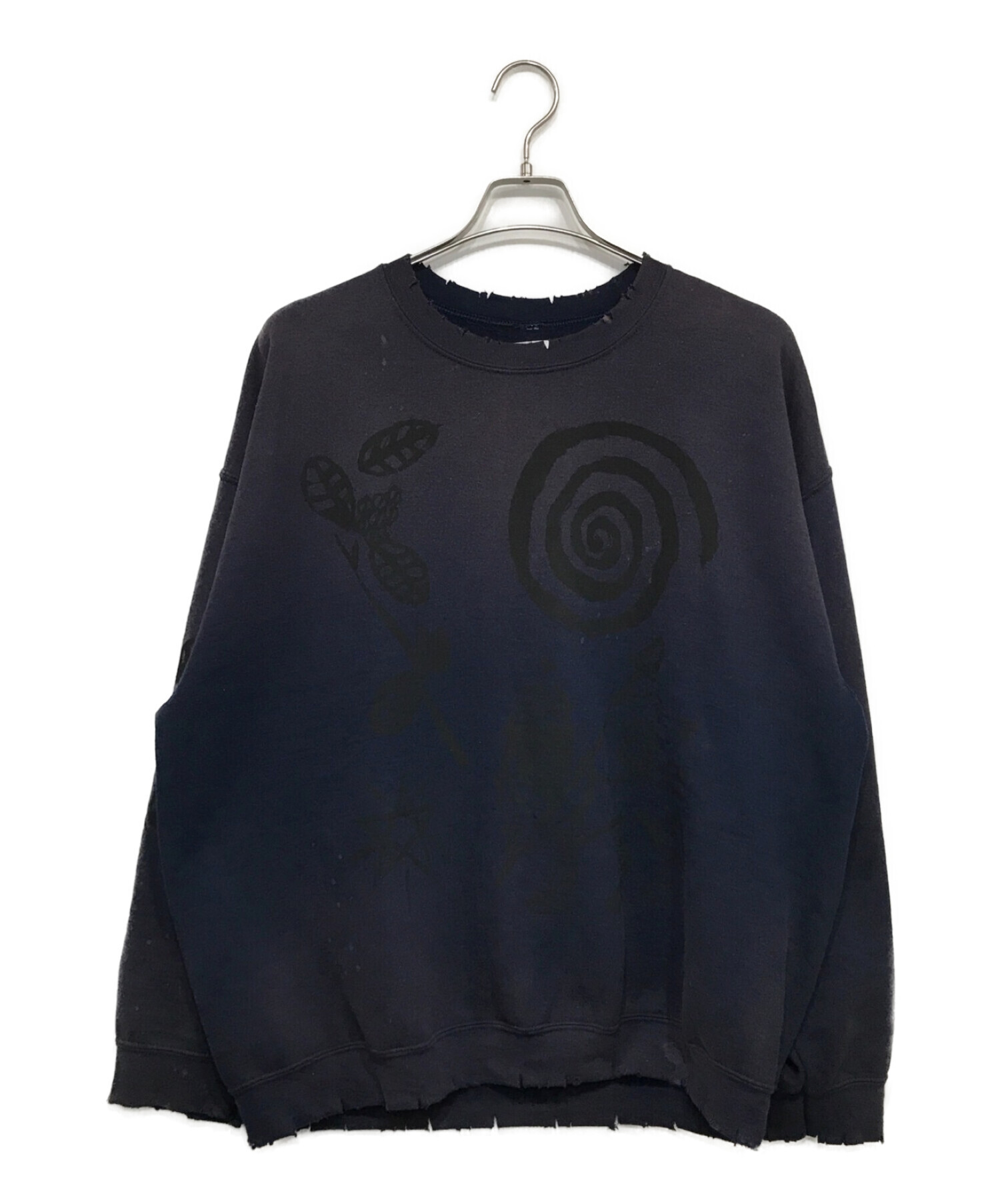 SASQUATCHfabrix. (サスクワッチファブリックス) ETHIOPIA PRINT VINTAGE SWEATSHIRT　スウェット  ネイビー サイズ:XL