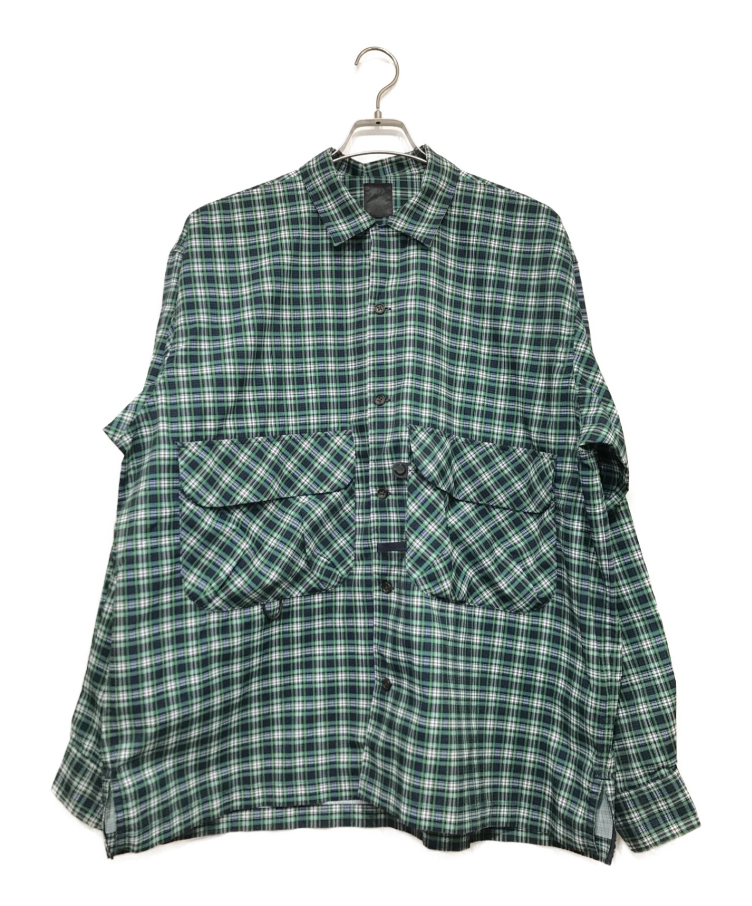 DAIWA PIER39 (ダイワ ピア39) Tech New Anglers Open Collar Shirts L/S 長袖シャツ  グリーン×ネイビー サイズ:SIZE L