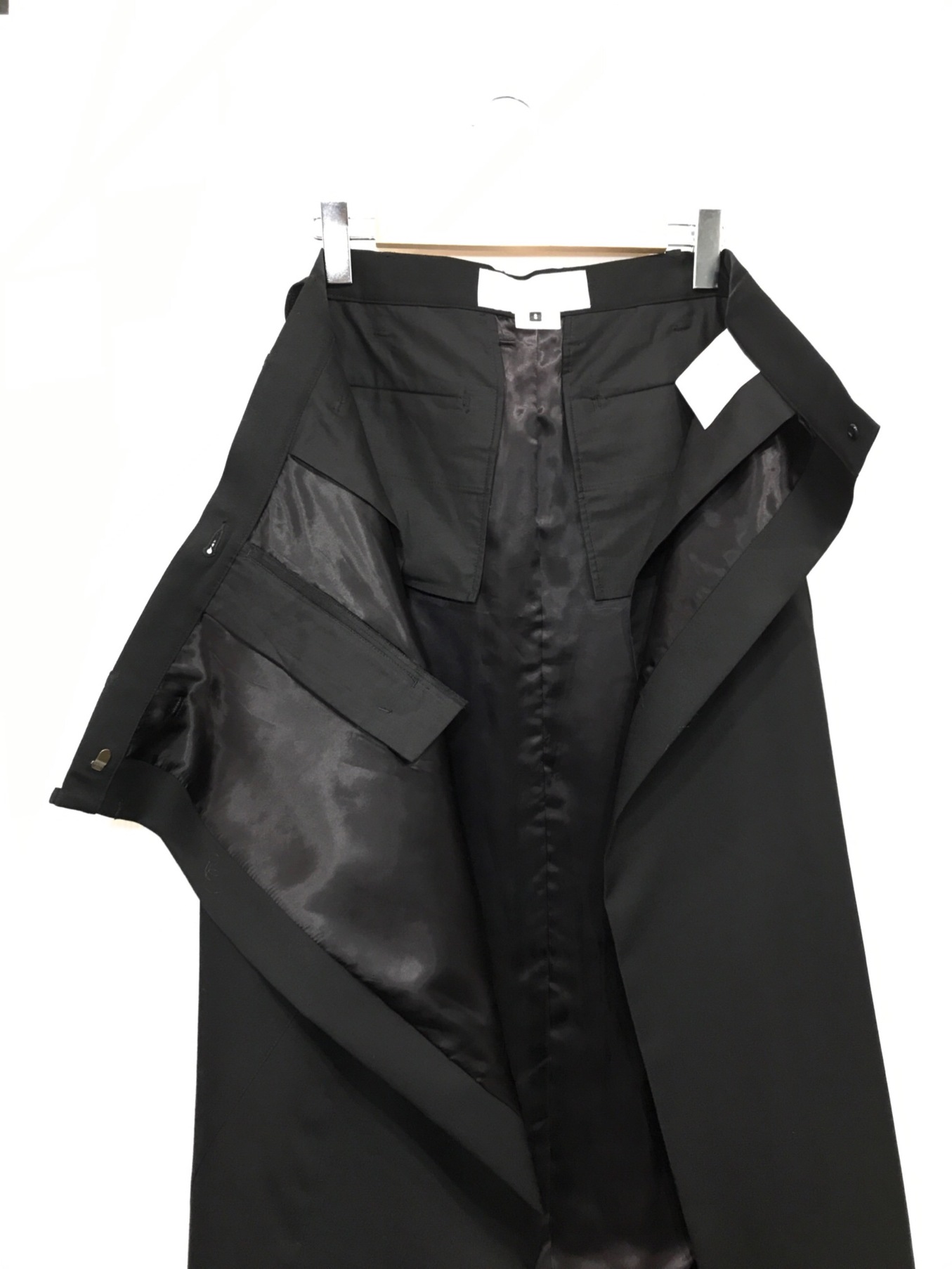 GANRYU (ガンリュウ) ウールギャバジン ラップ デザイン スカート ブラック サイズ:S