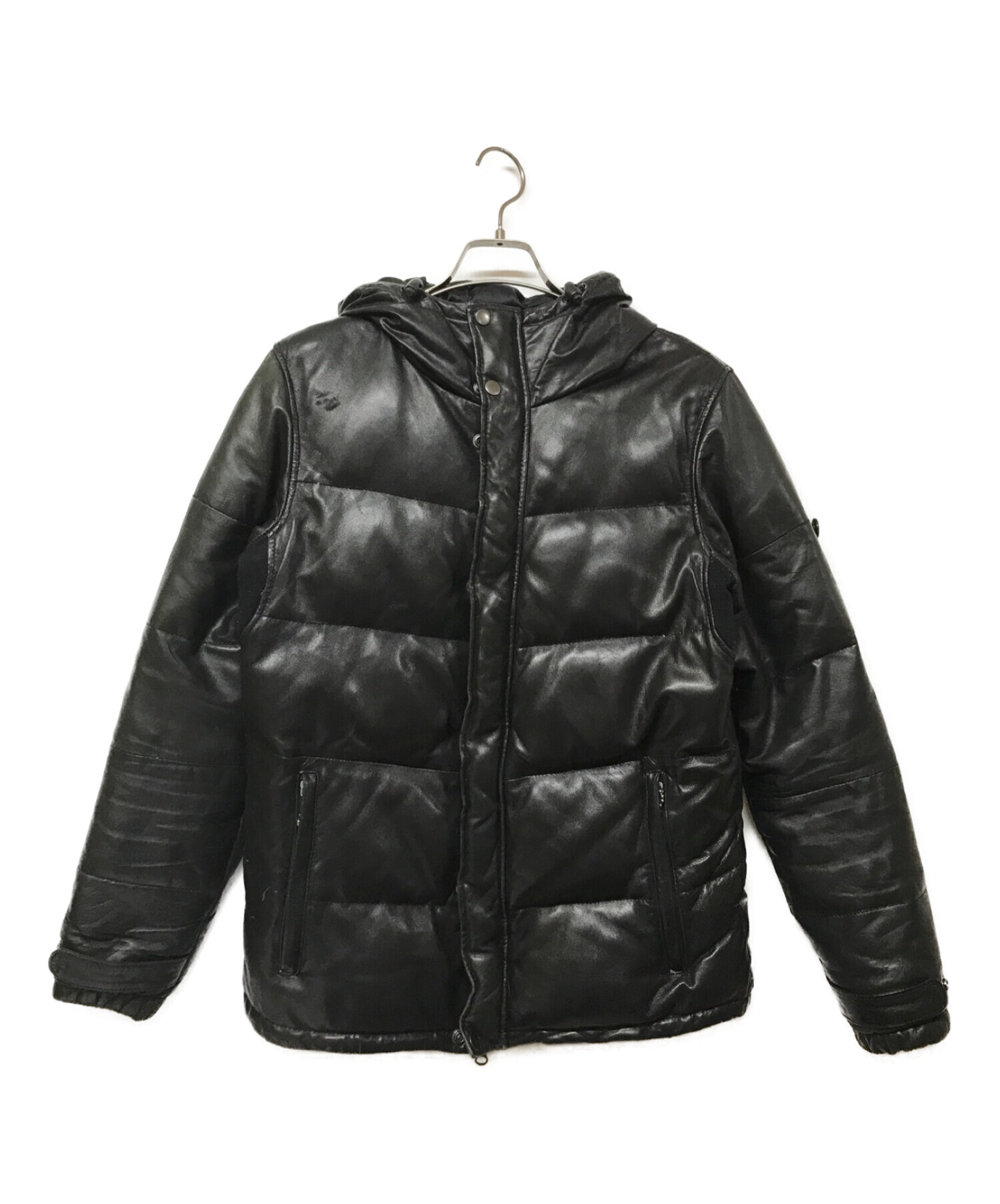 素材本革【即購入可】glamb ダウンジャケット 本革 革 ブラック 黒 サイズ２
