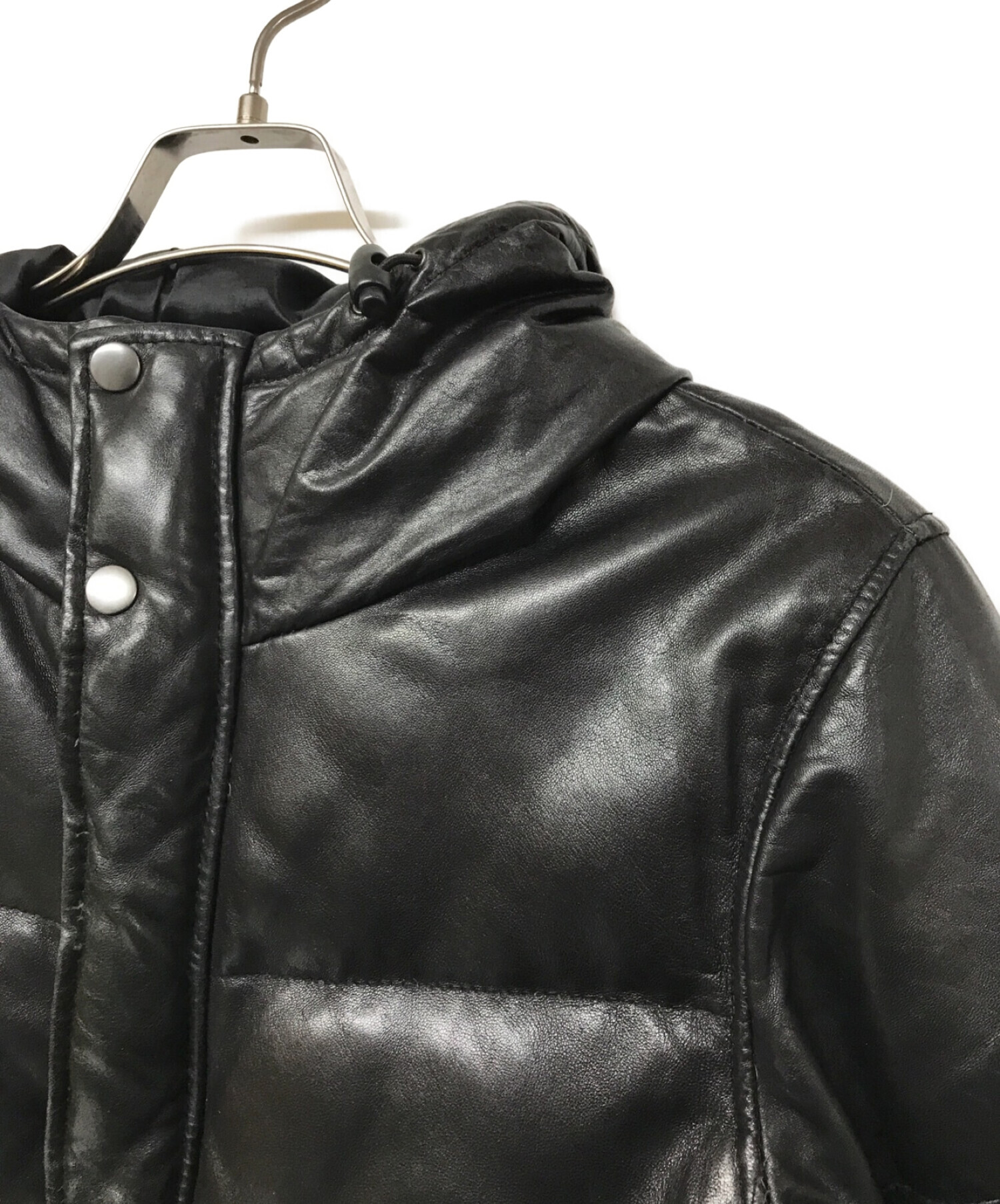 素材本革【即購入可】glamb ダウンジャケット 本革 革 ブラック 黒 サイズ２