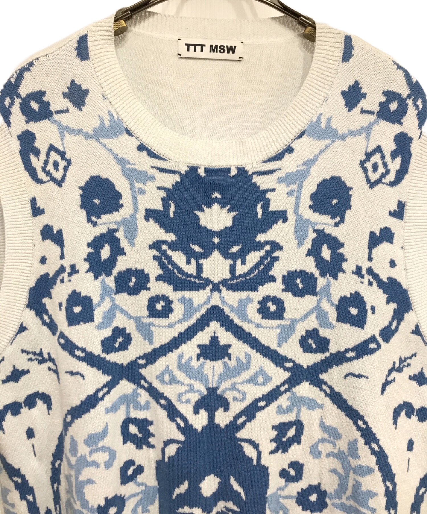 中古・古着通販】TTT MSW (ティー) Persia Knit Vest ニットベスト ホワイト×ブルー サイズ:M｜ブランド・古着通販  トレファク公式【TREFAC FASHION】スマホサイト