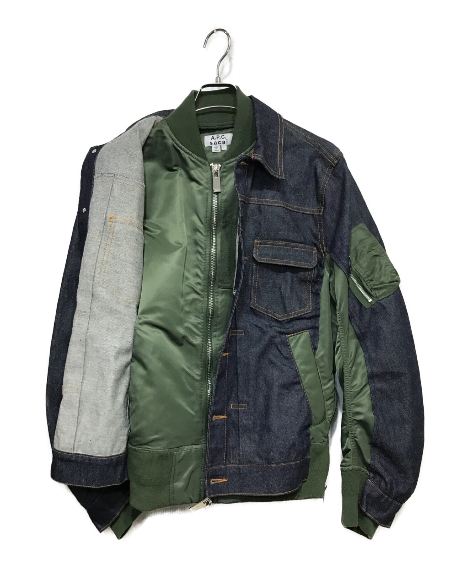 中古・古着通販】A.P.C. (アー・ペー・セー) sacai (サカイ) BLOUSON EIMI MA-1 ミリタリー ドッキング レイヤード デニム  ブルゾン インディゴ×グリーン サイズ:S｜ブランド・古着通販 トレファク公式【TREFAC FASHION】スマホサイト