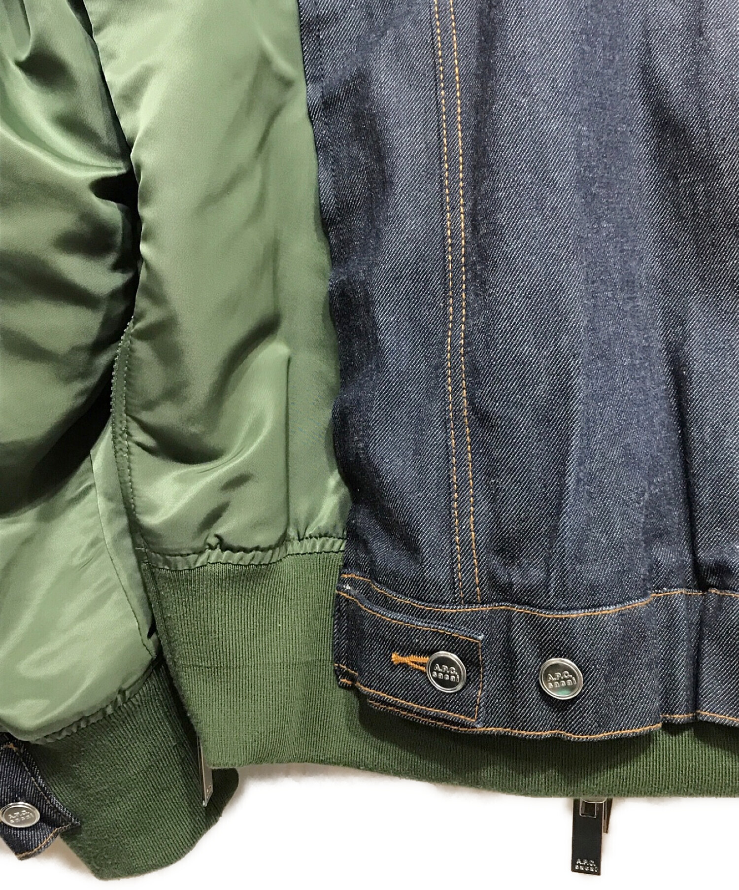 中古・古着通販】A.P.C. (アー・ペー・セー) sacai (サカイ) BLOUSON EIMI MA-1 ミリタリー ドッキング レイヤード デニム  ブルゾン インディゴ×グリーン サイズ:S｜ブランド・古着通販 トレファク公式【TREFAC FASHION】スマホサイト