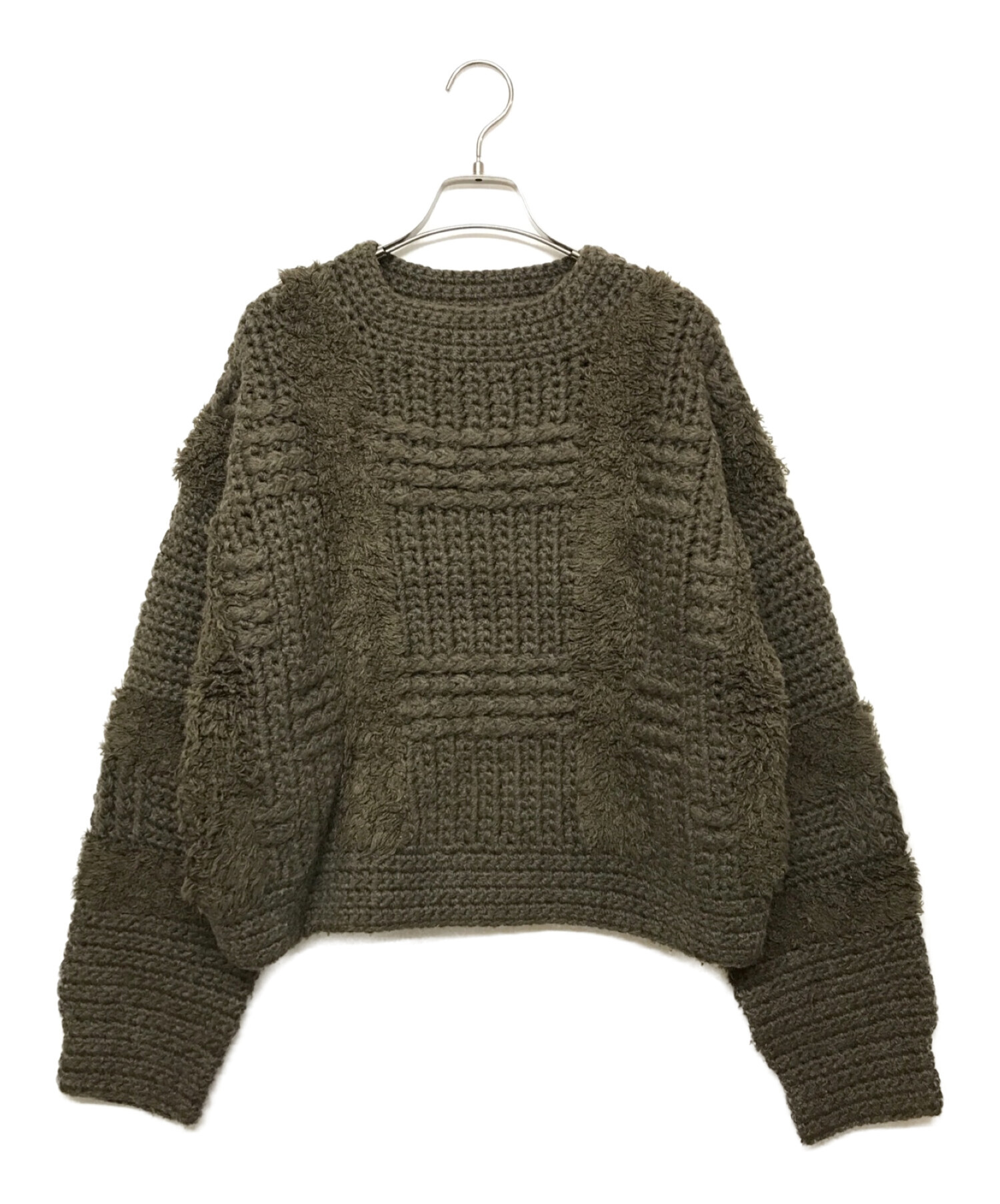 CLANE (クラネ) WIDE CHECK HAND KNIT ニット ブラウン サイズ:2