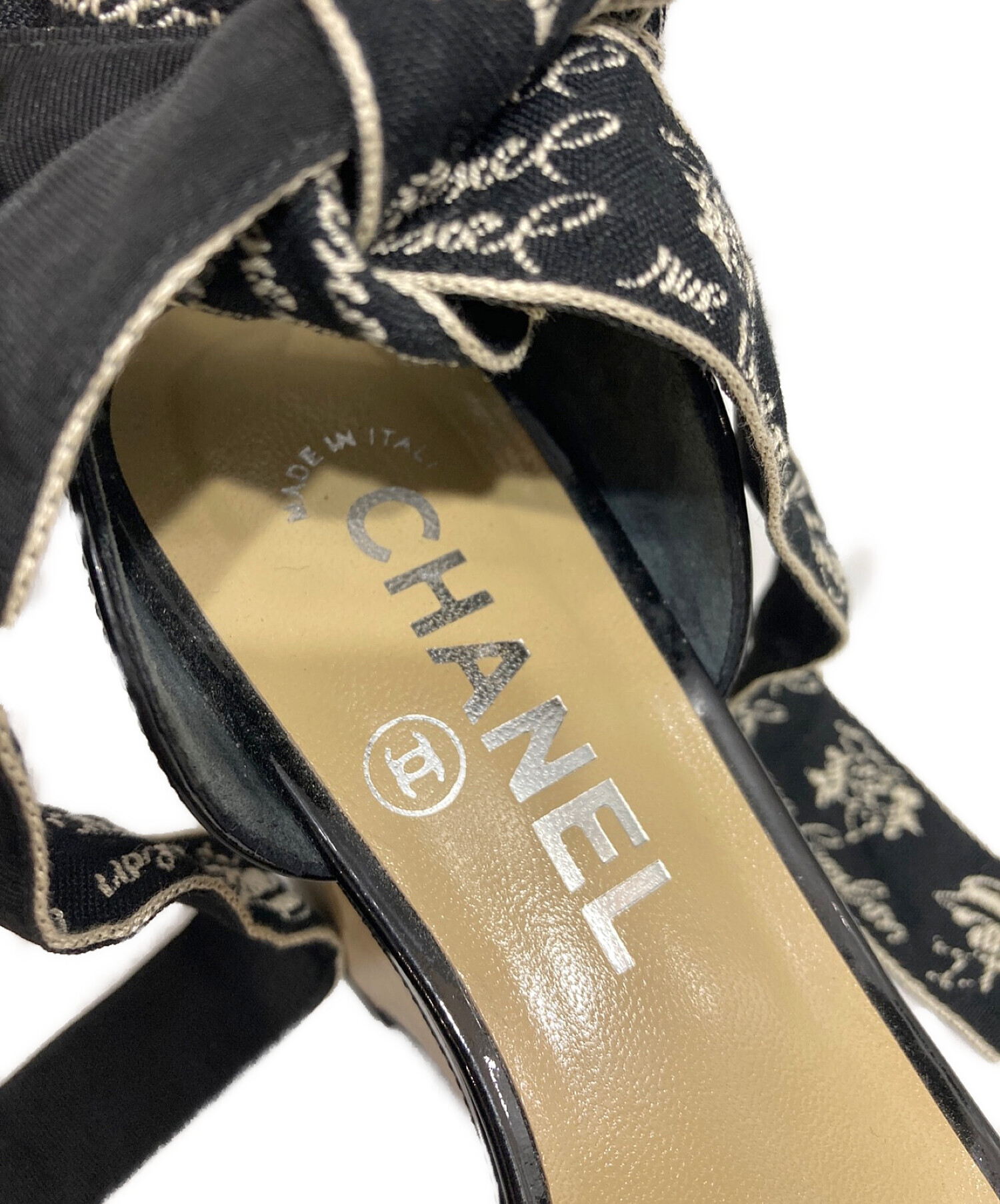 中古・古着通販】CHANEL (シャネル) アンクルリボンサンダル ブラック