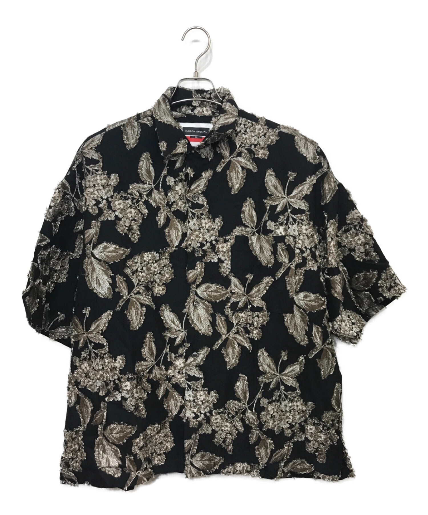 MAISON SPECIAL (メゾンスペシャル) カットオフリーフ ジャガード プライムオーバーオープンカラーシャツ ブラック×ブラウン サイズ:00