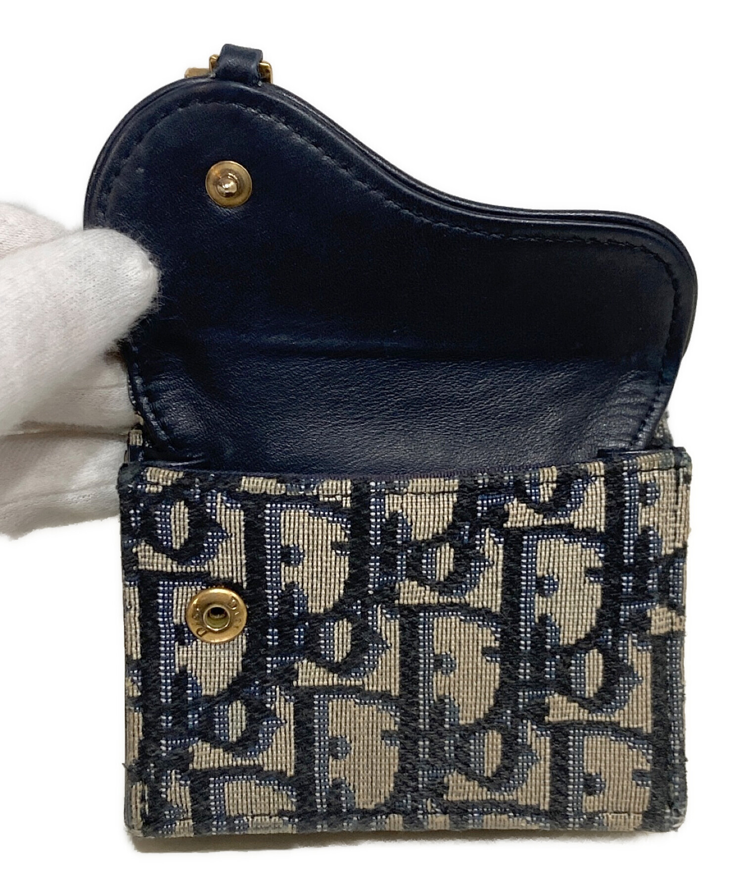 Christian Dior (クリスチャン ディオール) サドル ロータスウォレット 三つ折り財布 グレー×ネイビー