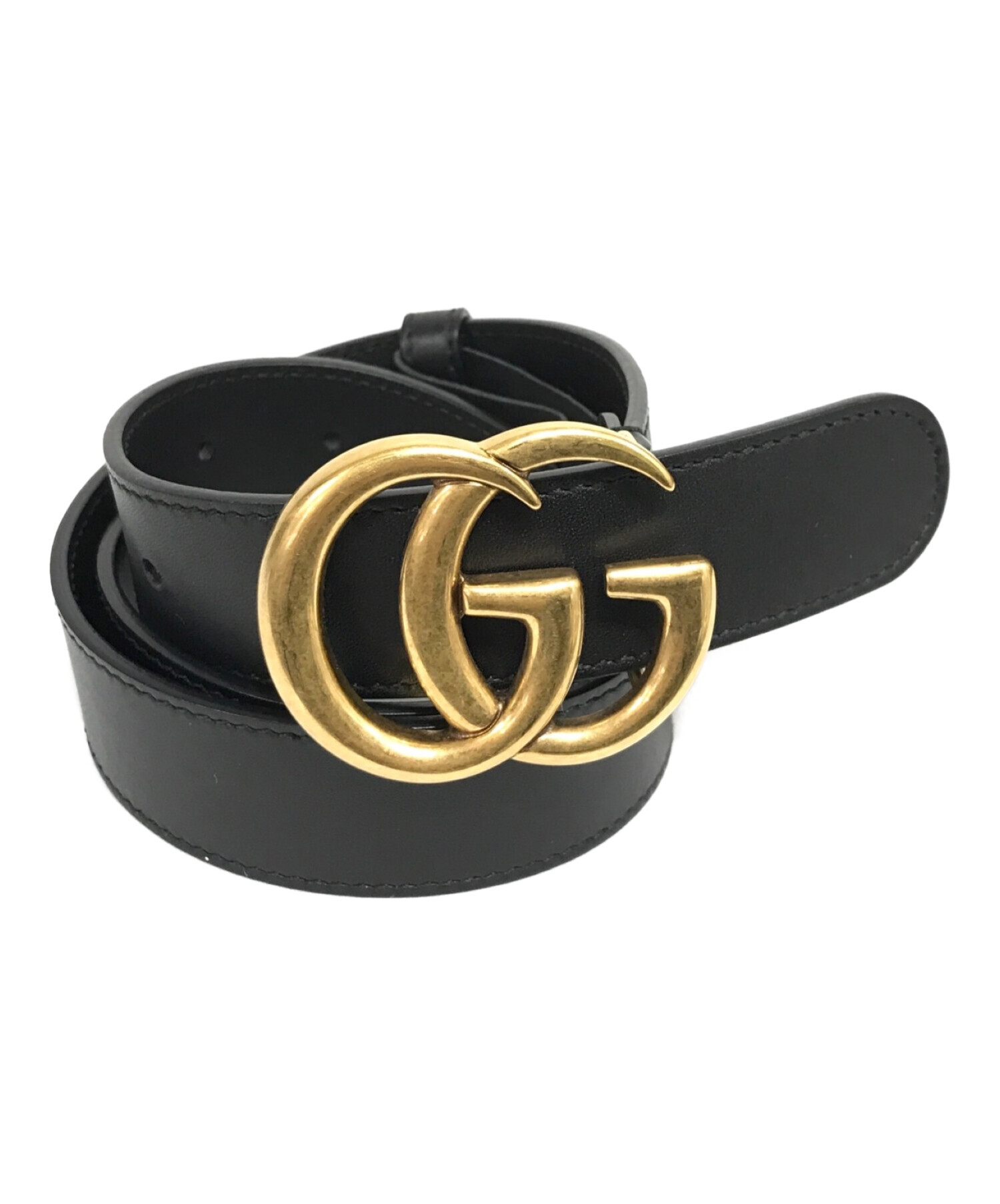 中古・古着通販】GUCCI (グッチ) レザーベルト GGバックル ブラック