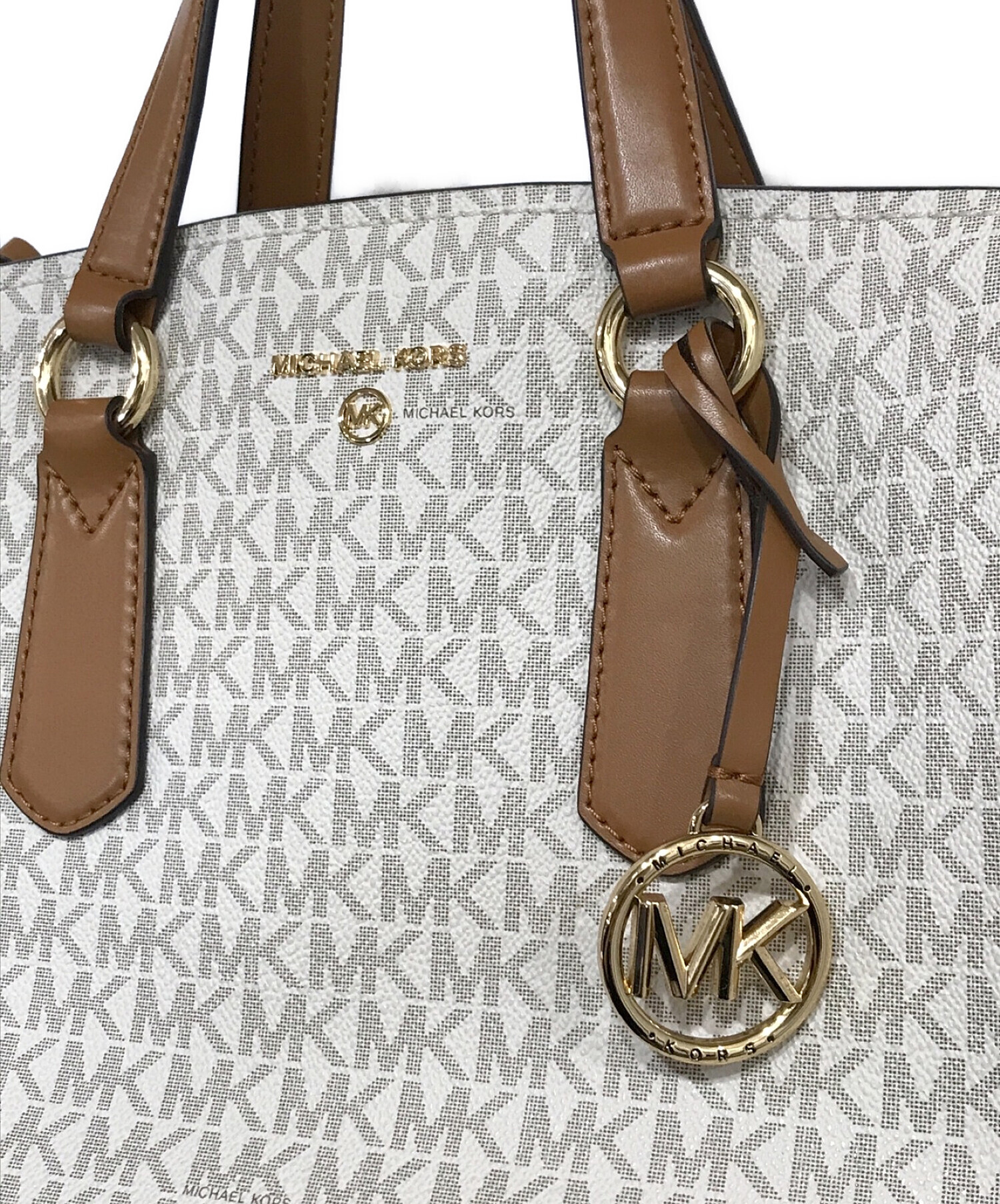 中古・古着通販】MICHAEL KORS (マイケルコース) EMMA サッチェル ミディアム 2WAYショルダーバッグ  ホワイト×ブラウン｜ブランド・古着通販 トレファク公式【TREFAC FASHION】スマホサイト