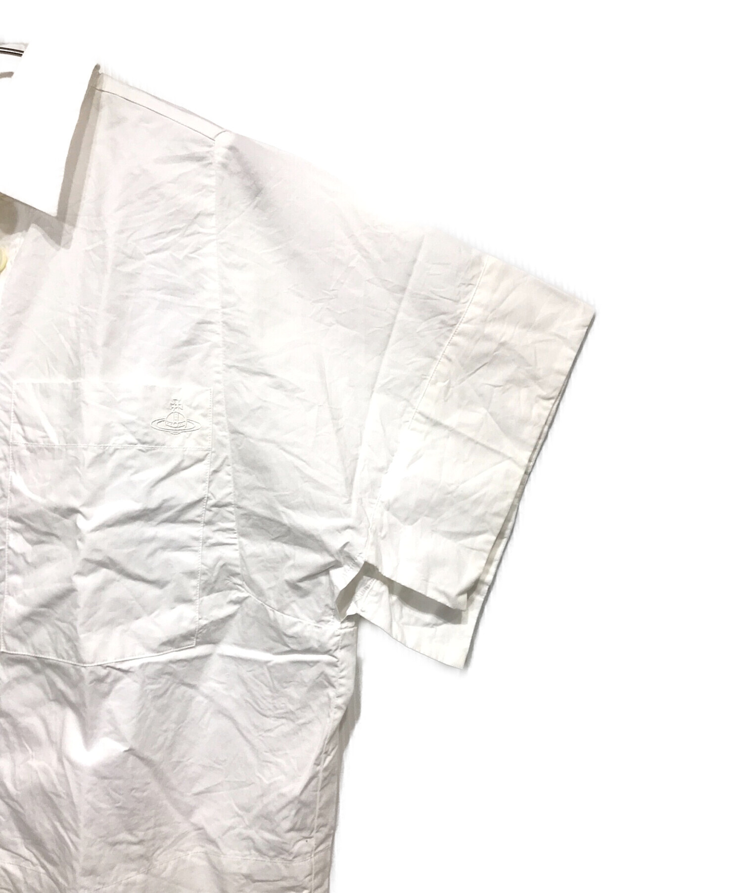 VIVIENNE WESTWOOD ANGLOMANIA (ヴィヴィアンウエストウッド アングロマニア) オーブワンポイント刺繍 変形半袖シャツ  ホワイト サイズ:38