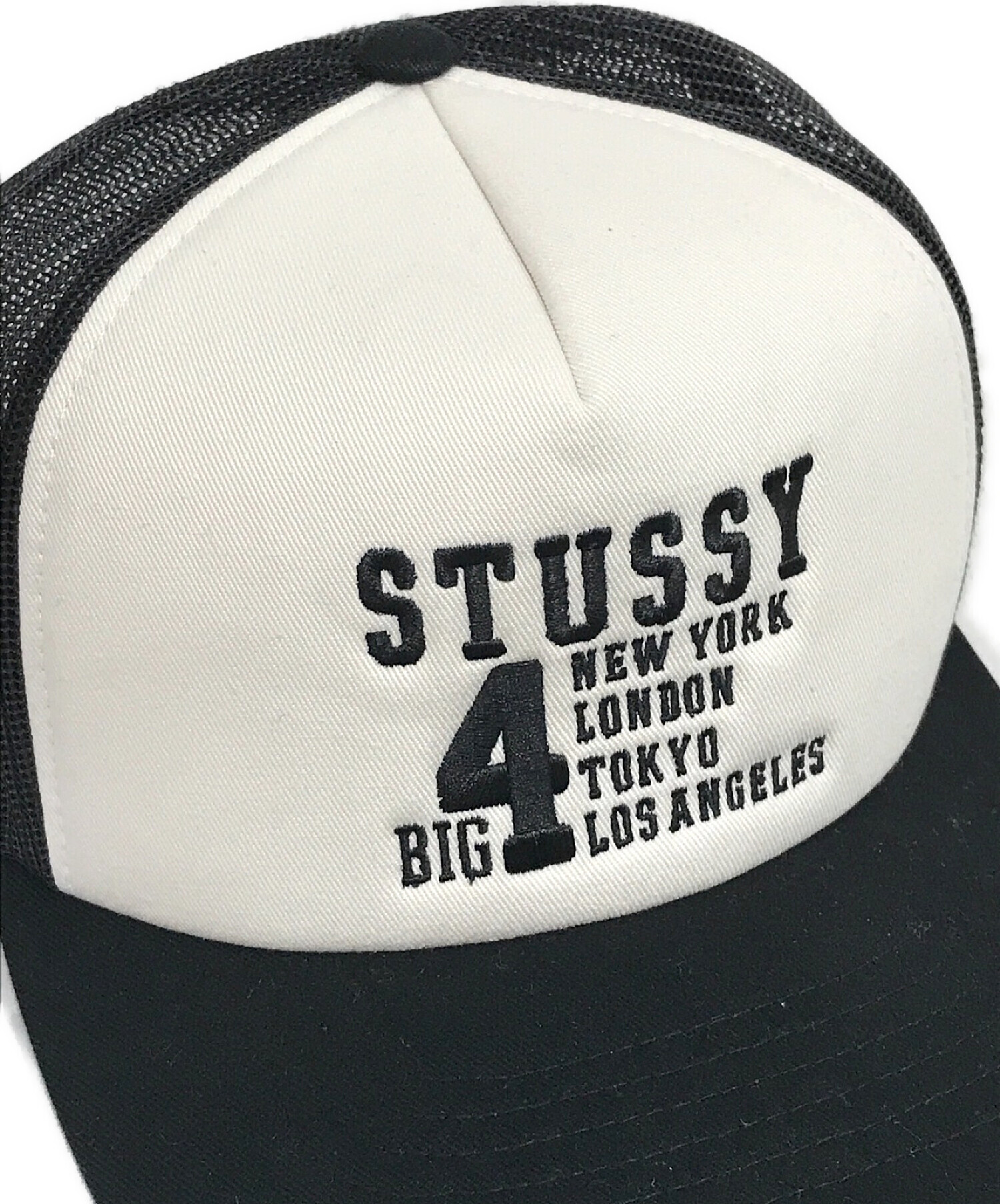 stussy (ステューシー) TRUCKER BIG 4 SNAPBACK メッシュ キャップ ブラック×ホワイト