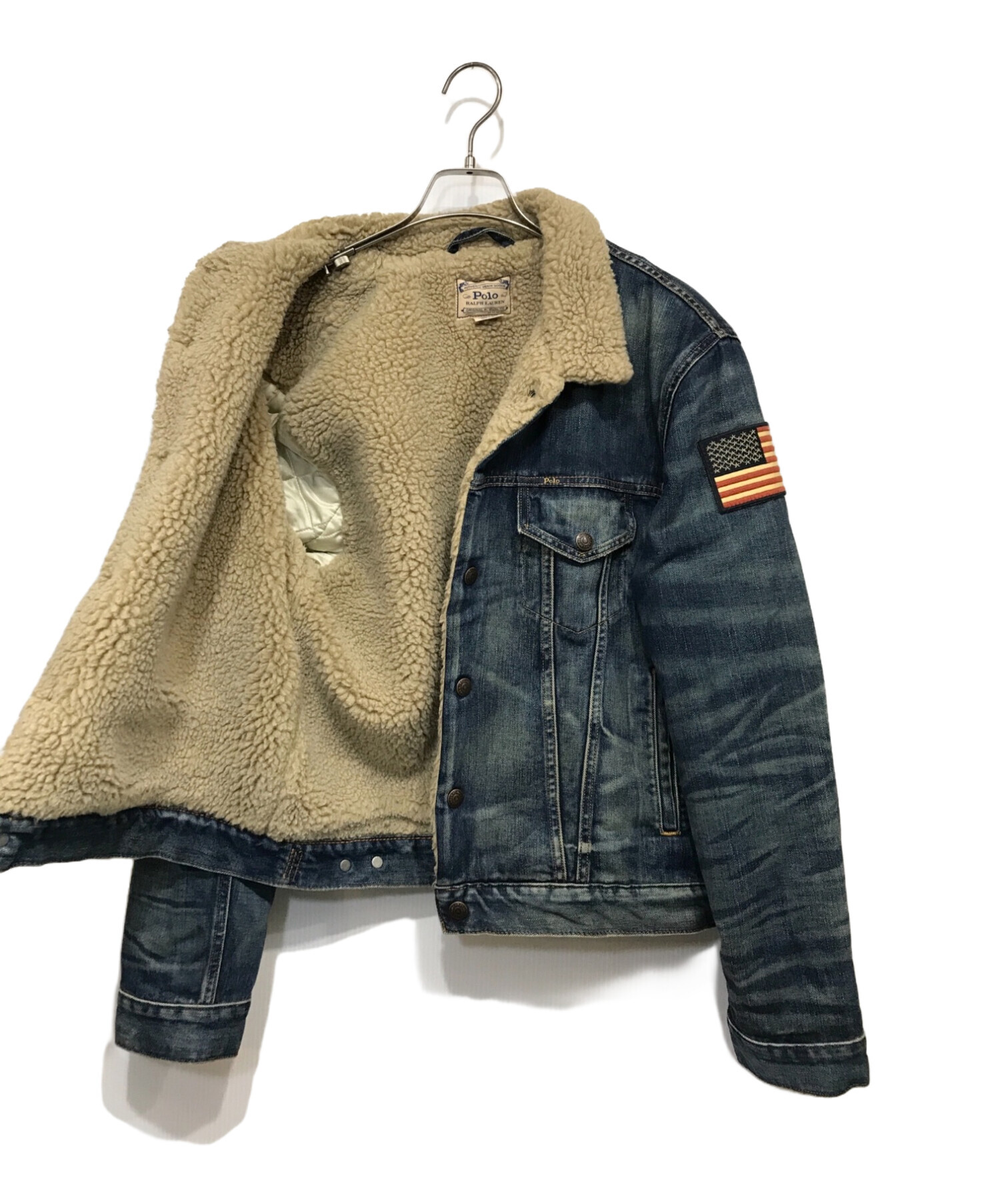 POLO RALPH LAUREN (ポロ・ラルフローレン) FLEECE-LINED TRUCKER JACKET トラッカージャケット  ブルー×ブラウン サイズ:Ｍ