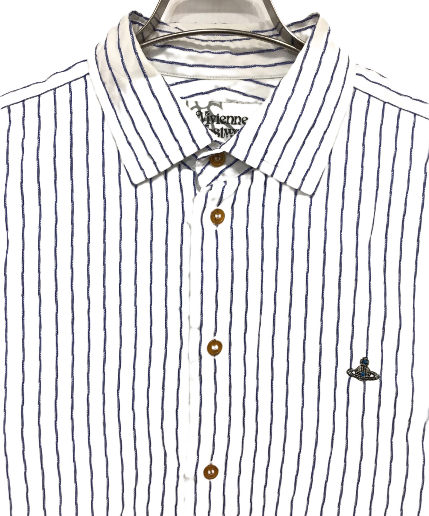 Vivienne Westwood man (ヴィヴィアン ウェストウッド マン) オーブ刺繍ストライプシャツ ブルー×ホワイト サイズ:48
