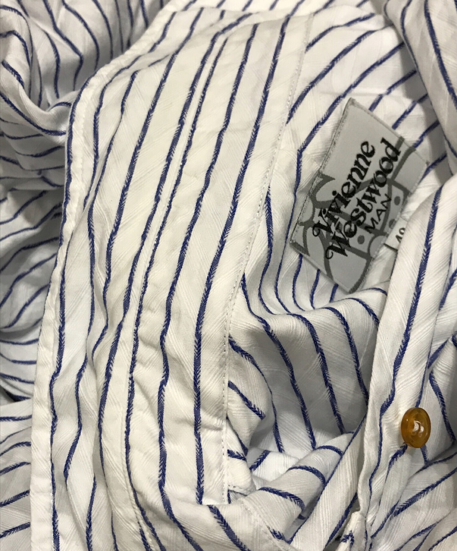 Vivienne Westwood man (ヴィヴィアン ウェストウッド マン) オーブ刺繍ストライプシャツ ブルー×ホワイト サイズ:48
