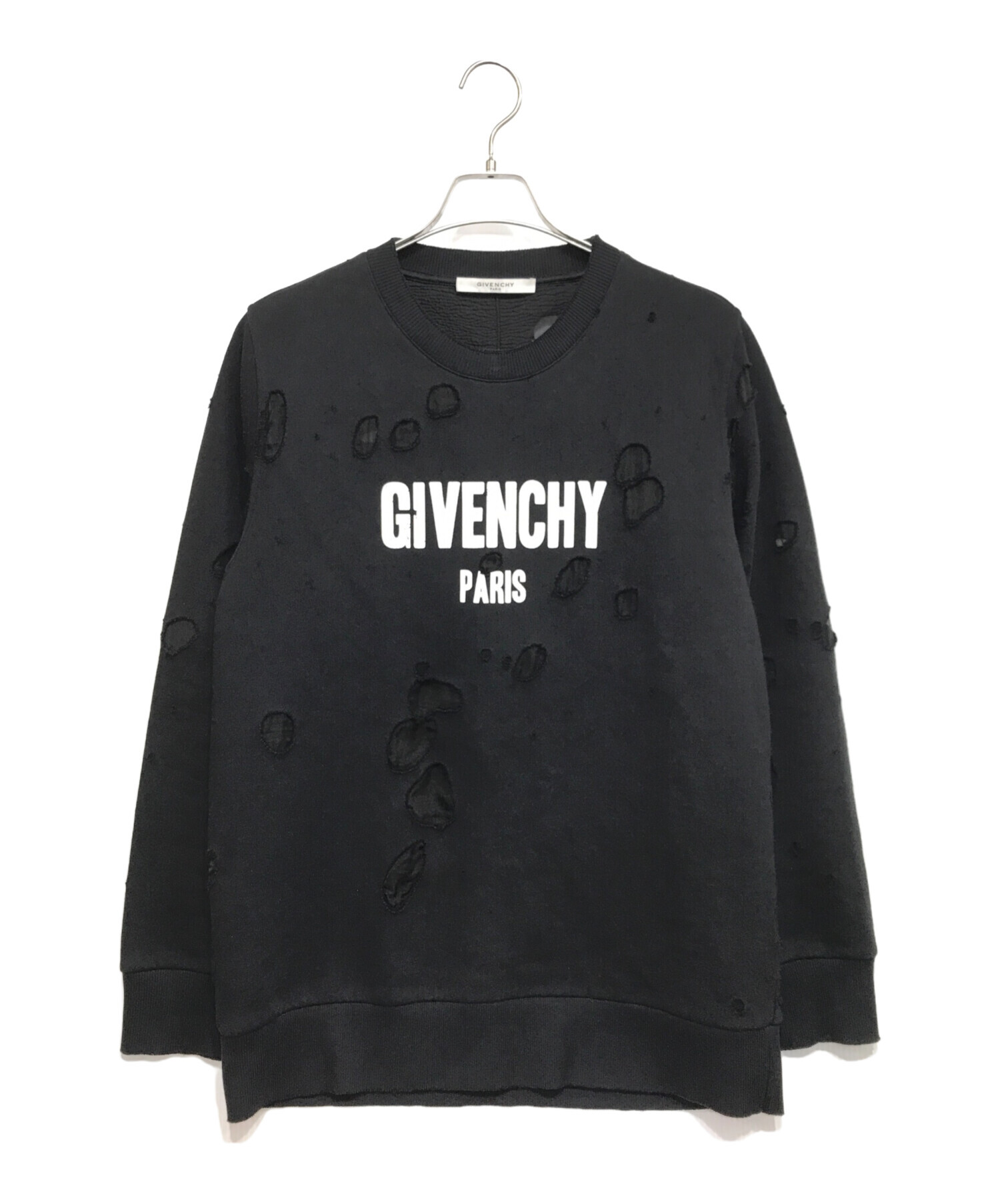 GIVENCHY (ジバンシィ) デストロイ ロゴプリントスウェット トレーナー ブラック サイズ:L