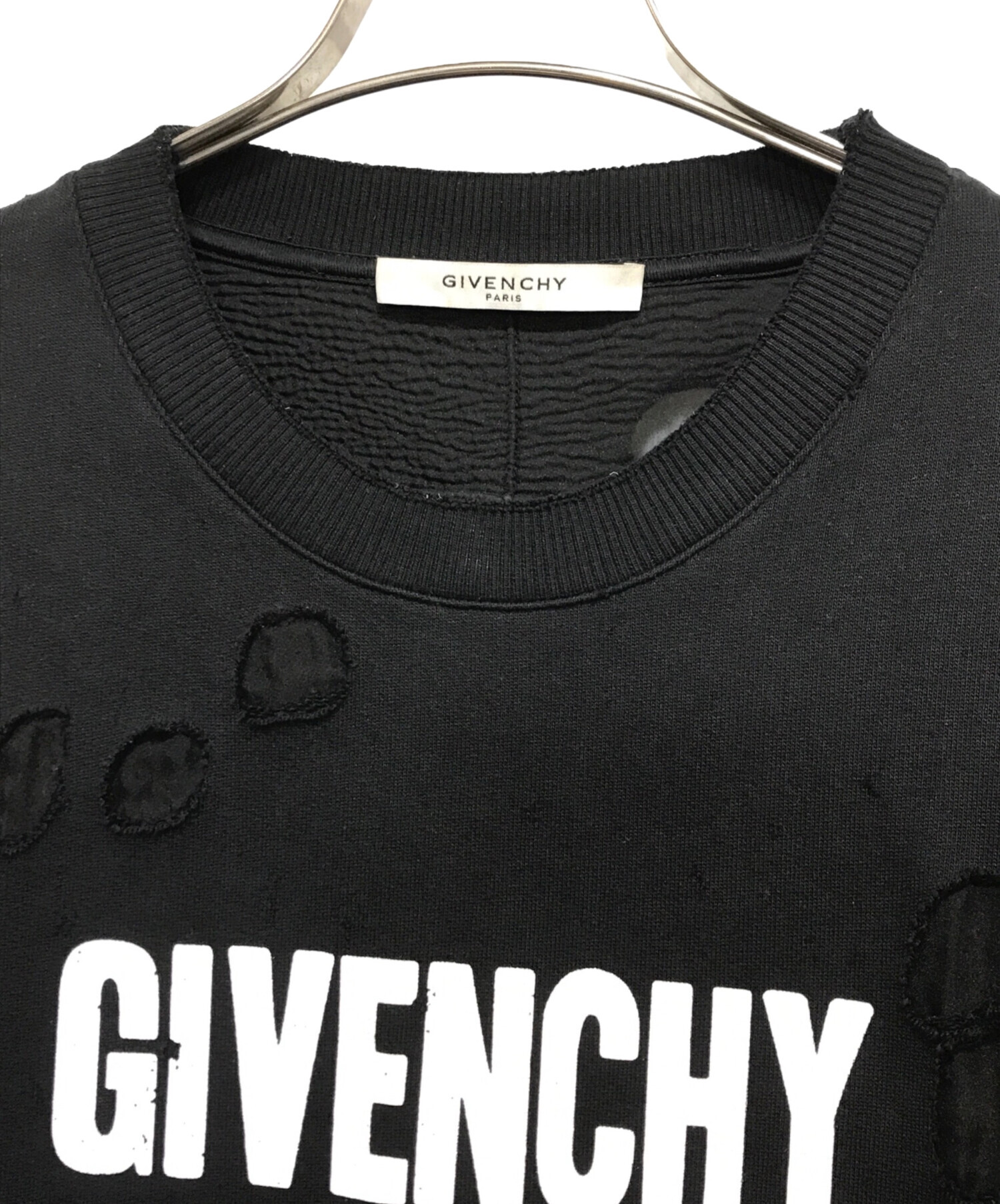 GIVENCHY (ジバンシィ) デストロイ ロゴプリントスウェット トレーナー ブラック サイズ:L