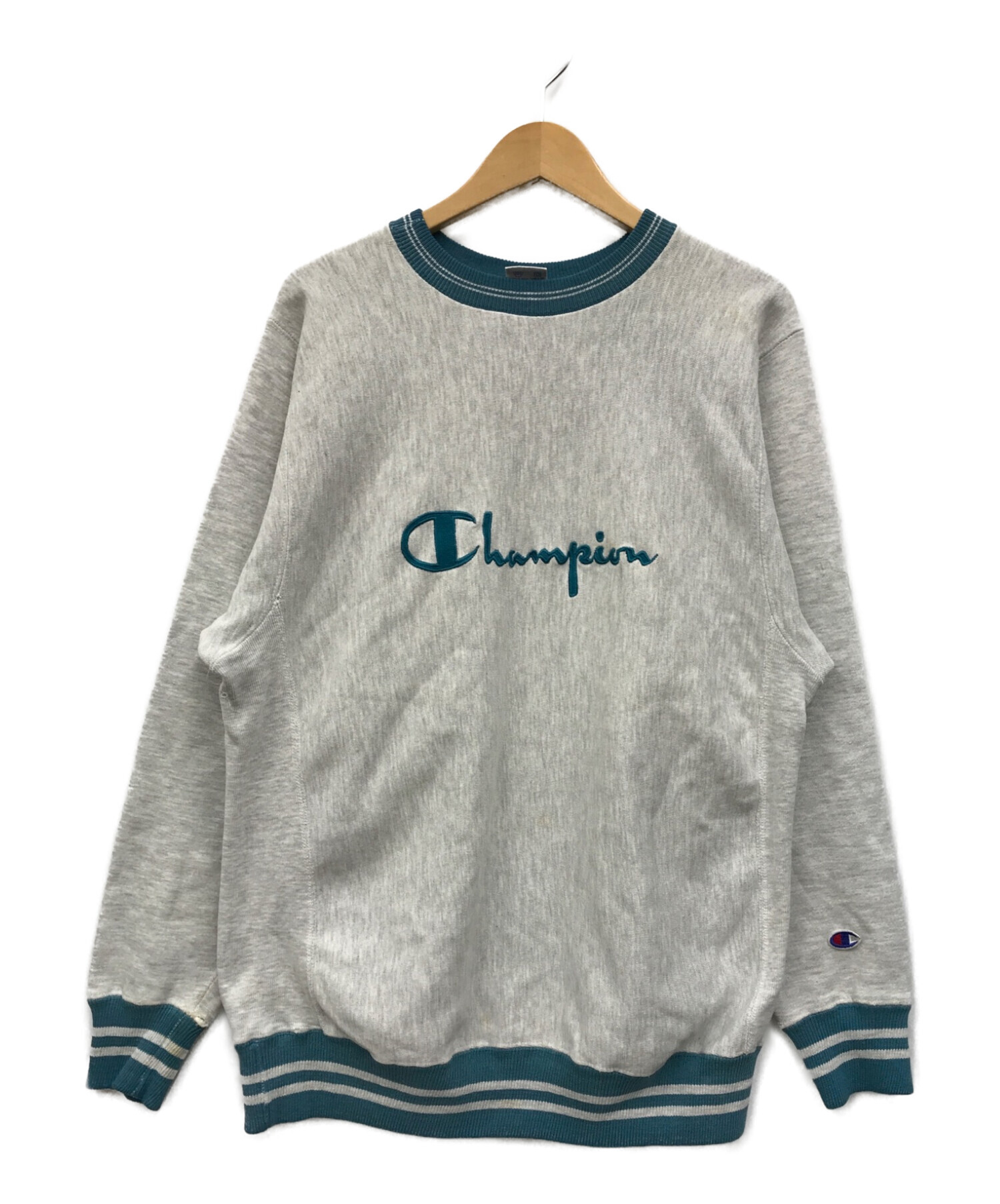 Champion REVERSE WEAVE (チャンピオンリバースウィーブ) 90sロゴ刺繍スウェット ブルー×グレー サイズ:L