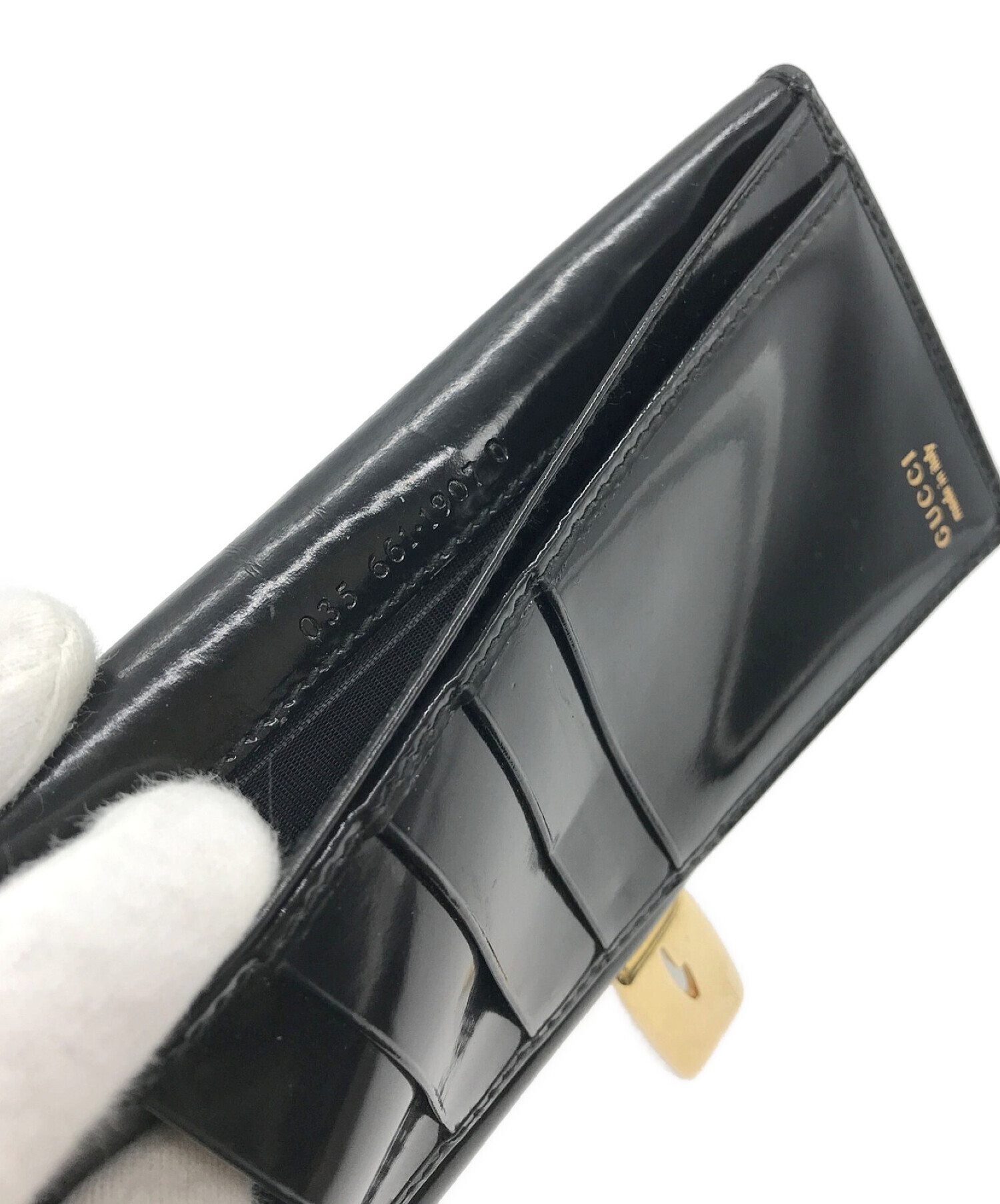 中古・古着通販】GUCCI (グッチ) エナメル長財布 ブラック｜ブランド