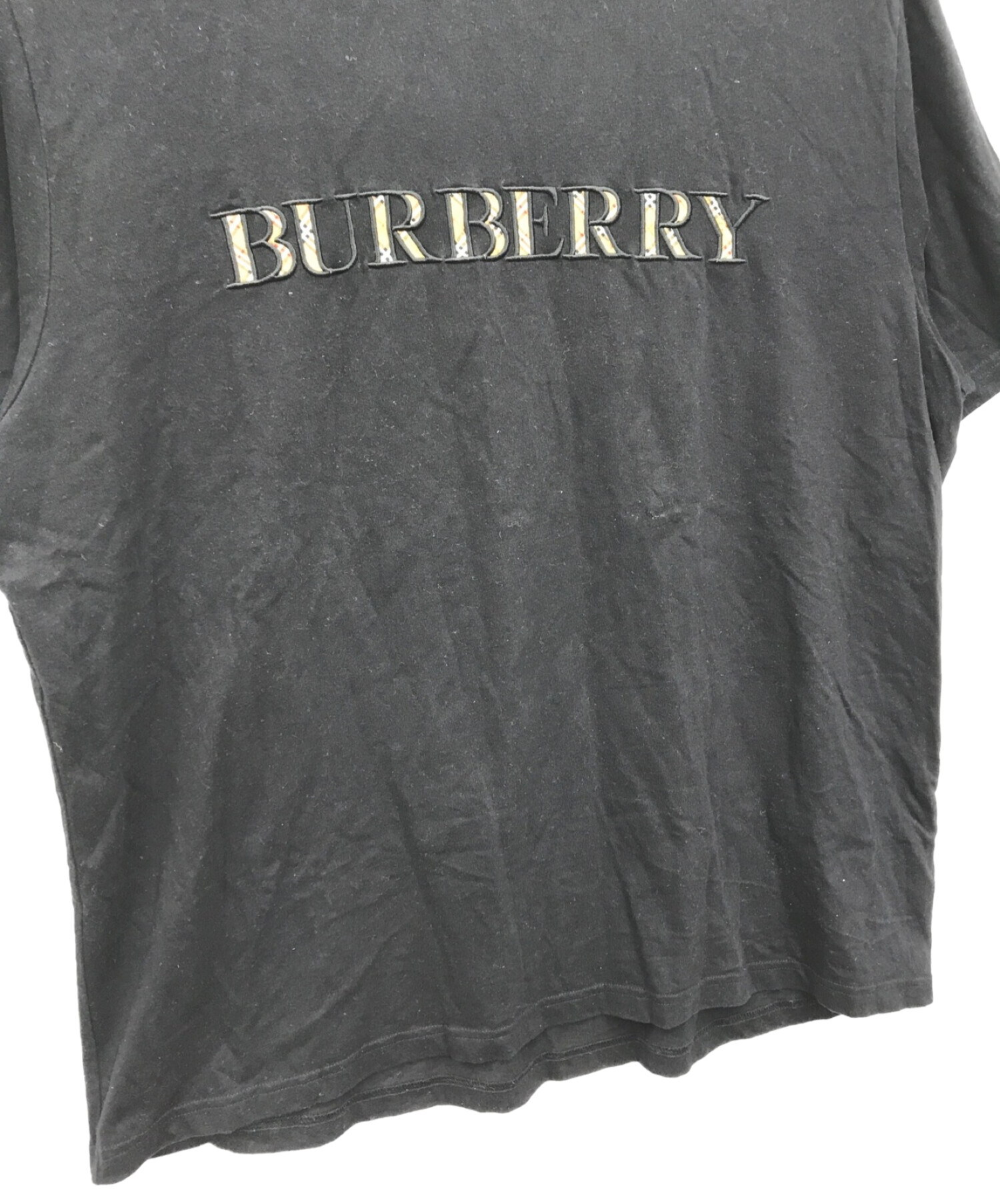 BURBERRY LONDON (バーバリー ロンドン) ノバチェック柄ロゴ刺繍Tシャツ ブラック サイズ:XL