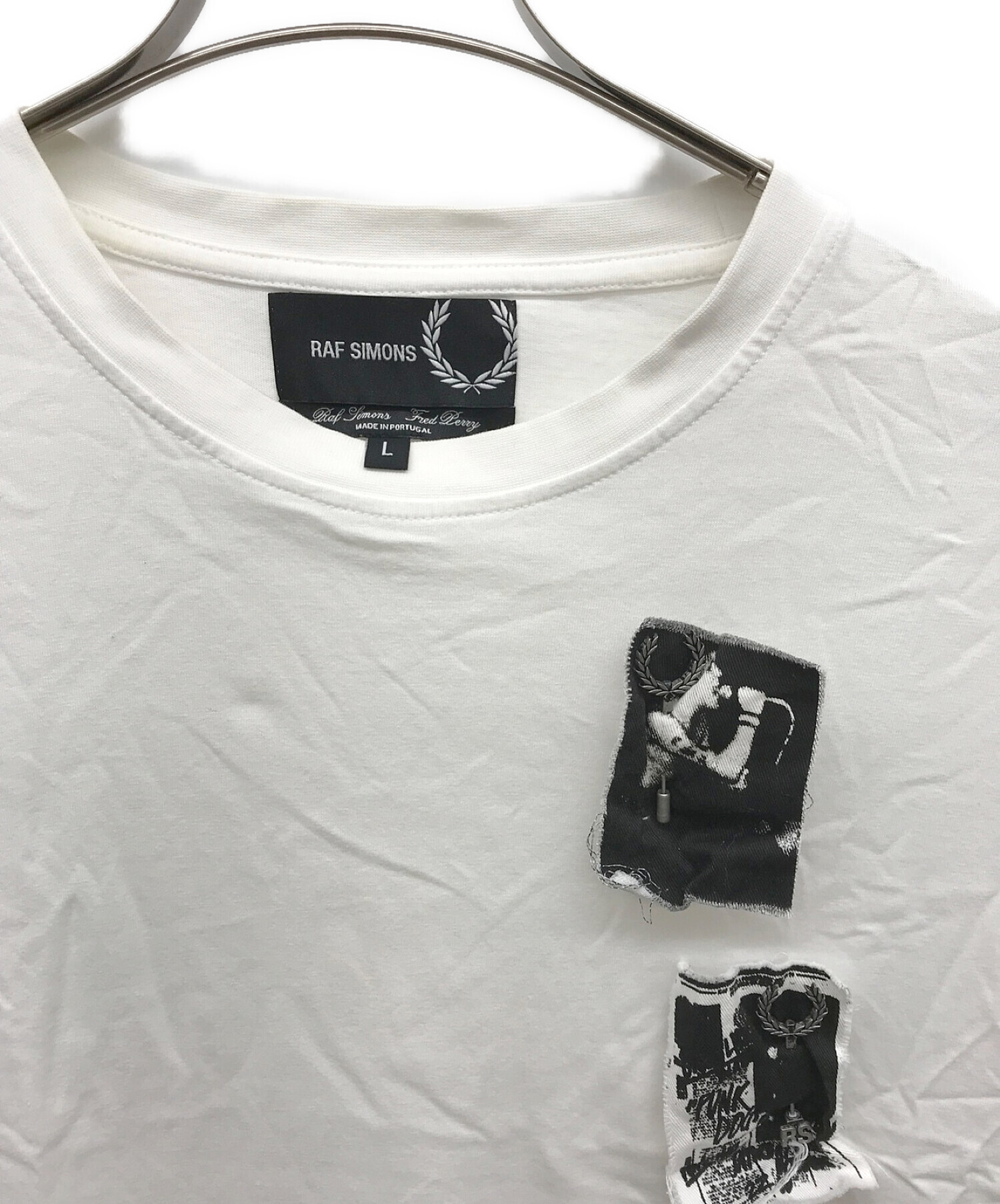 FRED PERRY (フレッドペリー) RAF SIMONS (ラフシモンズ) プリントパッチTシャツ ホワイト サイズ:L