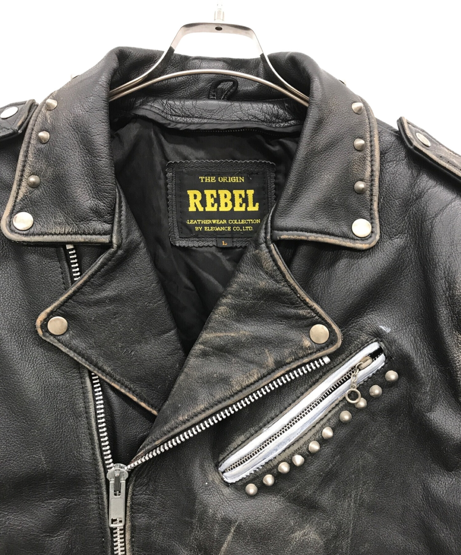 REBEL (レベル) プリントダブルライダースジャケット ブラック サイズ:L