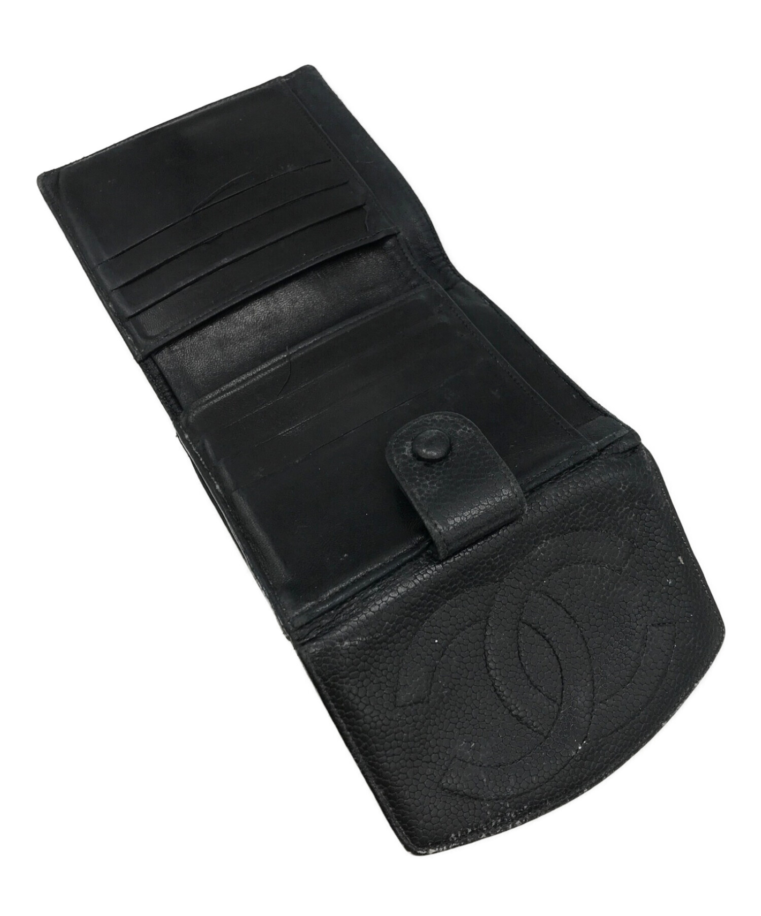 レア ヴィンテージ未使用品 シャネル 二つ折り財布 ブラック [057] - 小物