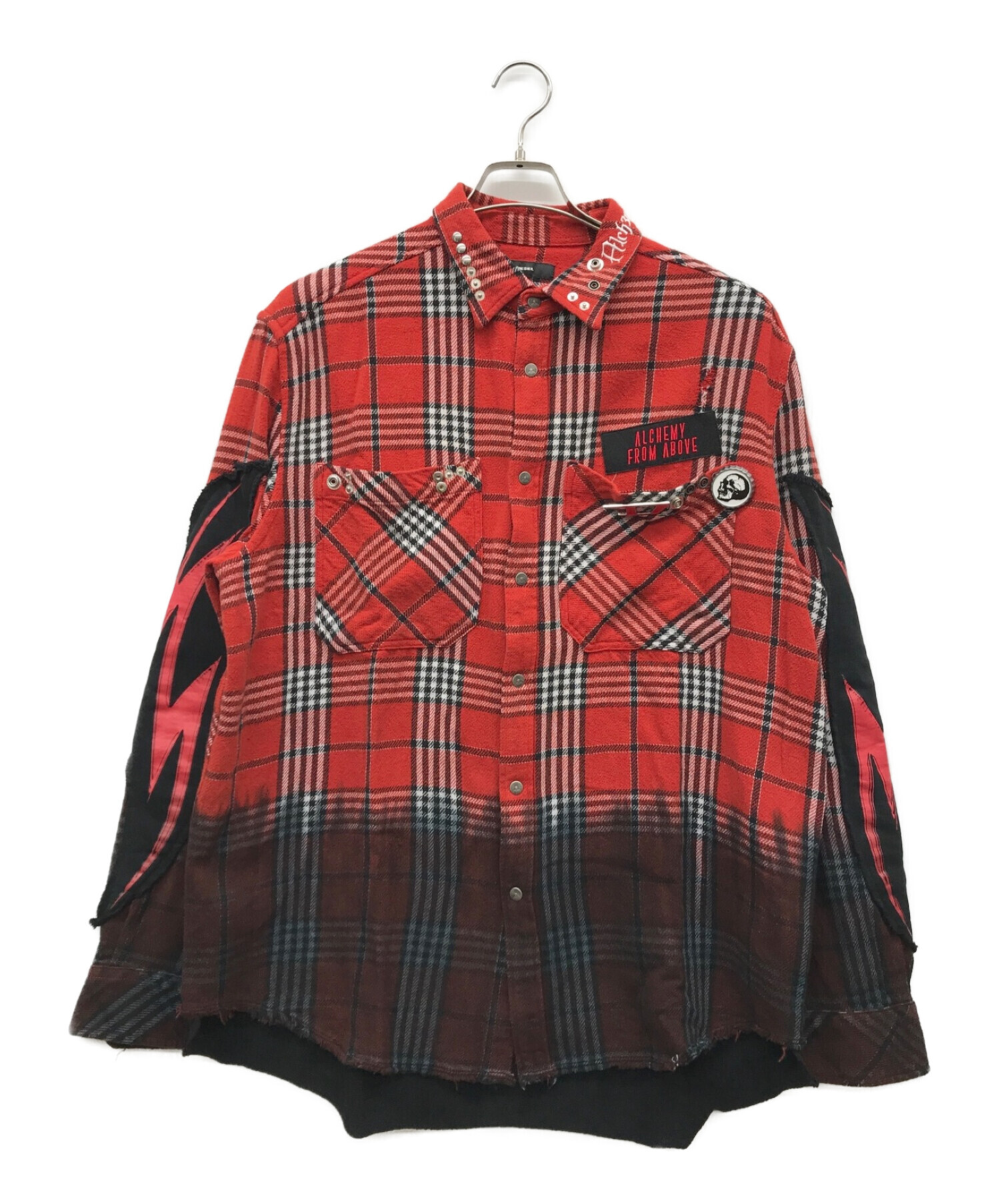 中古・古着通販】DIESEL (ディーゼル) スタッズチェックシャツ レッド