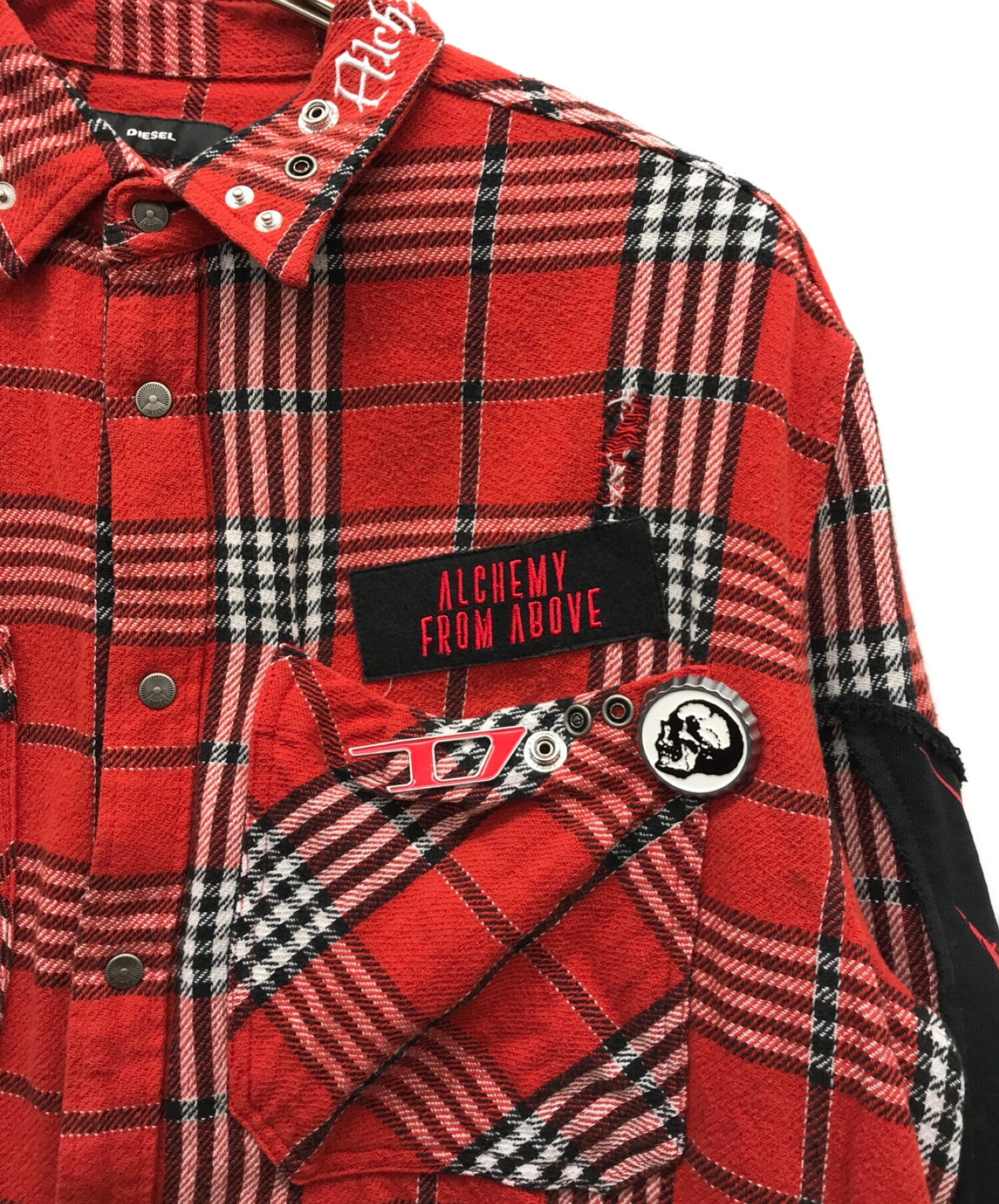 中古・古着通販】DIESEL (ディーゼル) スタッズチェックシャツ レッド