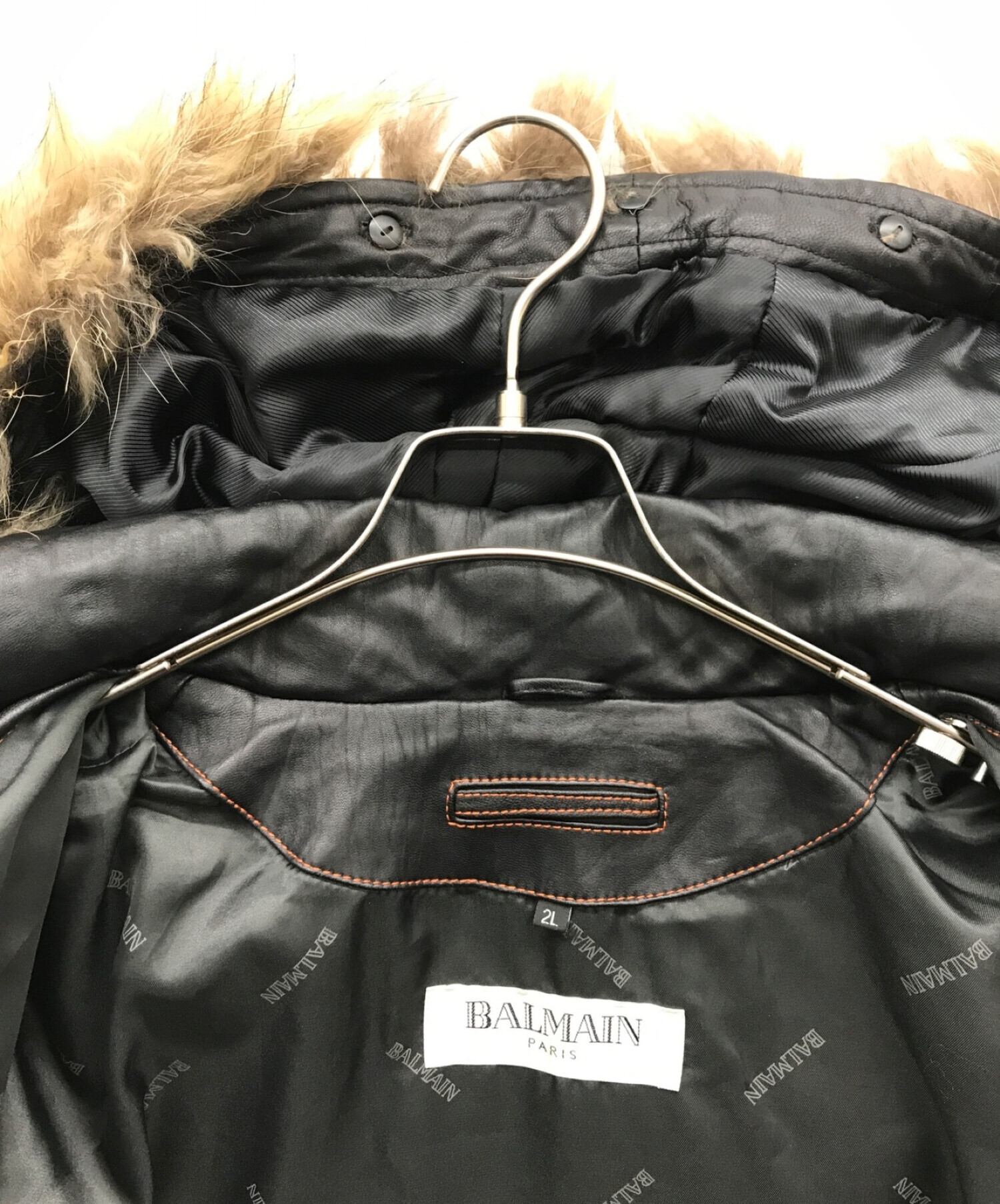 BALMAIN (バルマン) ファーフード付きレザージャケット ブラック サイズ:2L