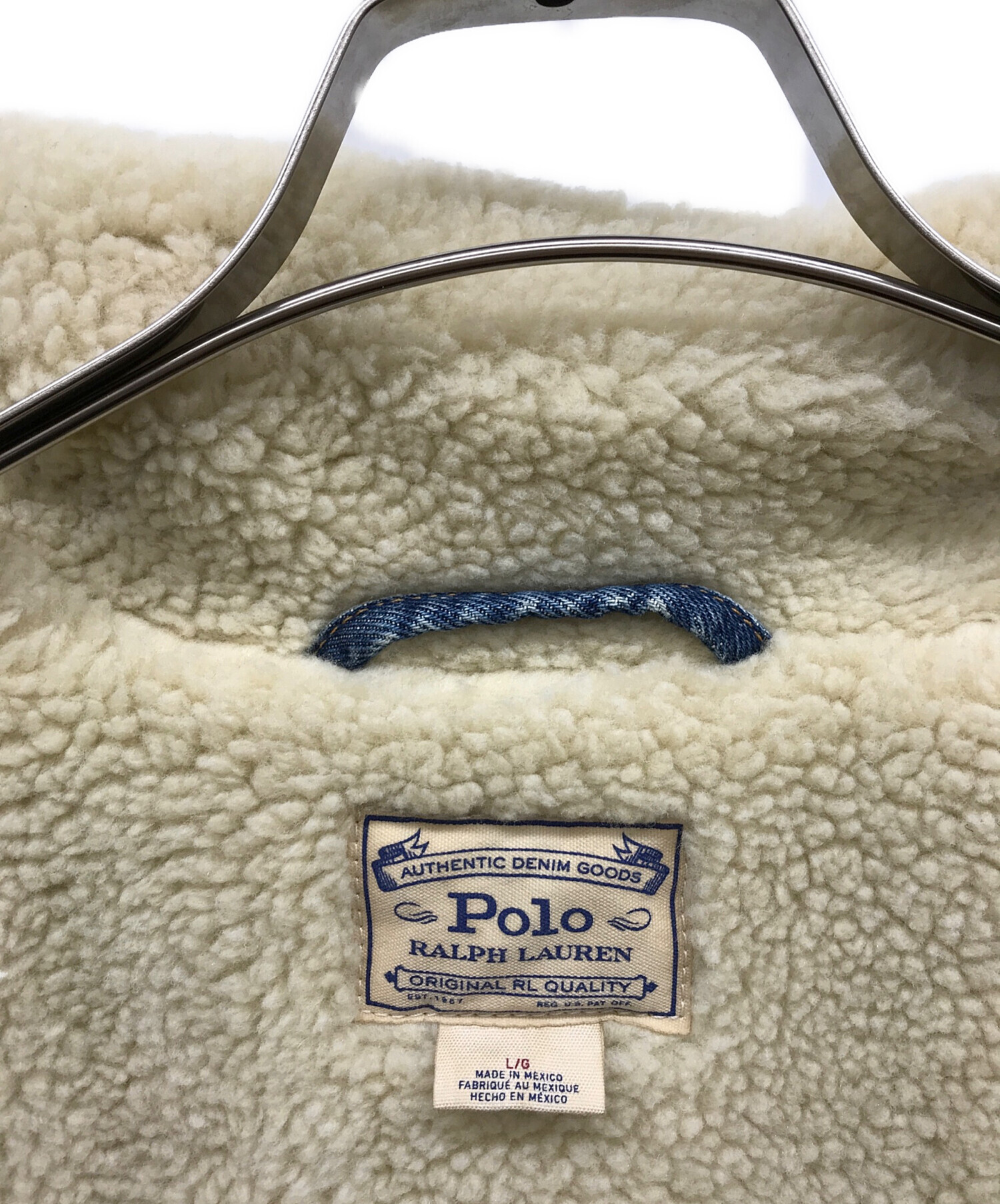 POLO RALPH LAUREN (ポロ・ラルフローレン) ヴィンテージ加工ボアデニムジャケット インディゴ サイズ:L