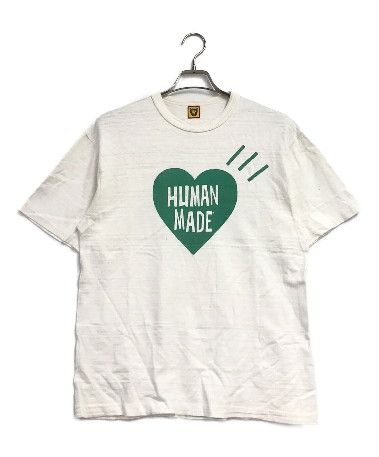 HUMAN MADE (ヒューマンメイド) ハートプリントプリントTシャツ ホワイト×グリーン サイズ:M