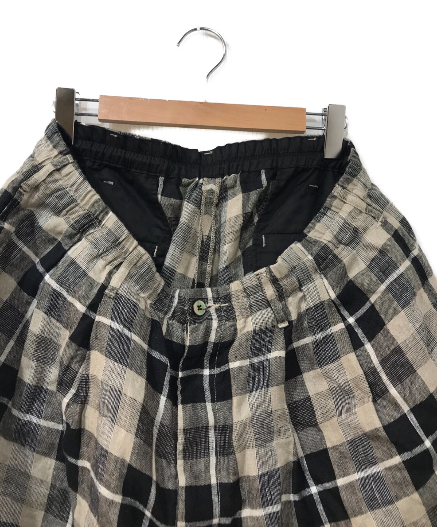 COOTIE PRODUCTIONS (クーティープロダクションズ) Linen Check 2 Tuck Easy Pants ベージュ×ブラック  サイズ: XL