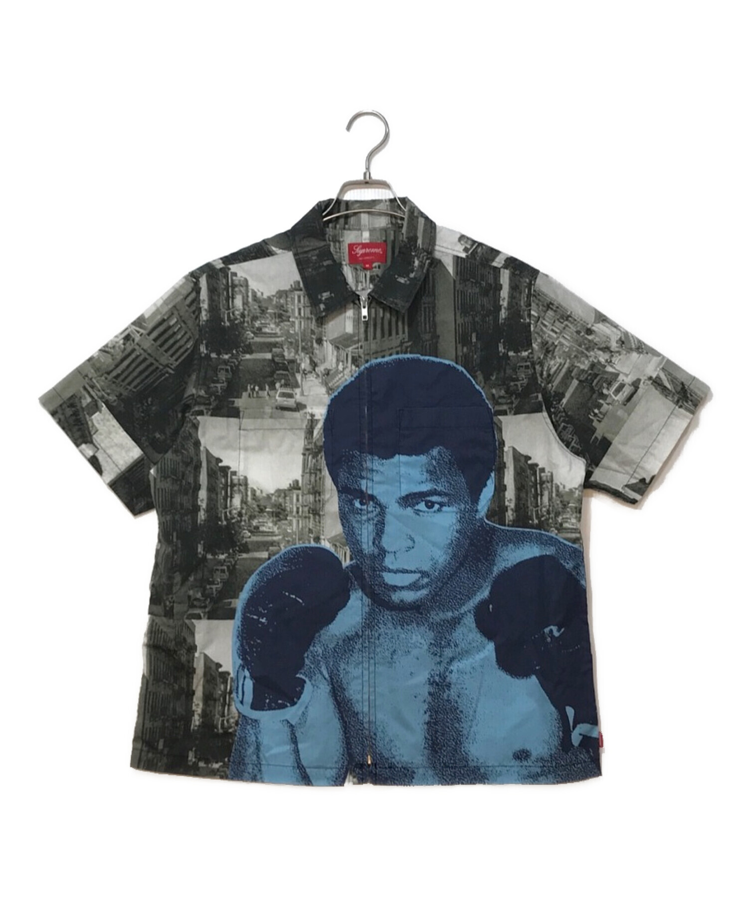 SUPREME (シュプリーム) Muhammad Ali Zip Up S/S Shirt グレー×ブルー サイズ:M