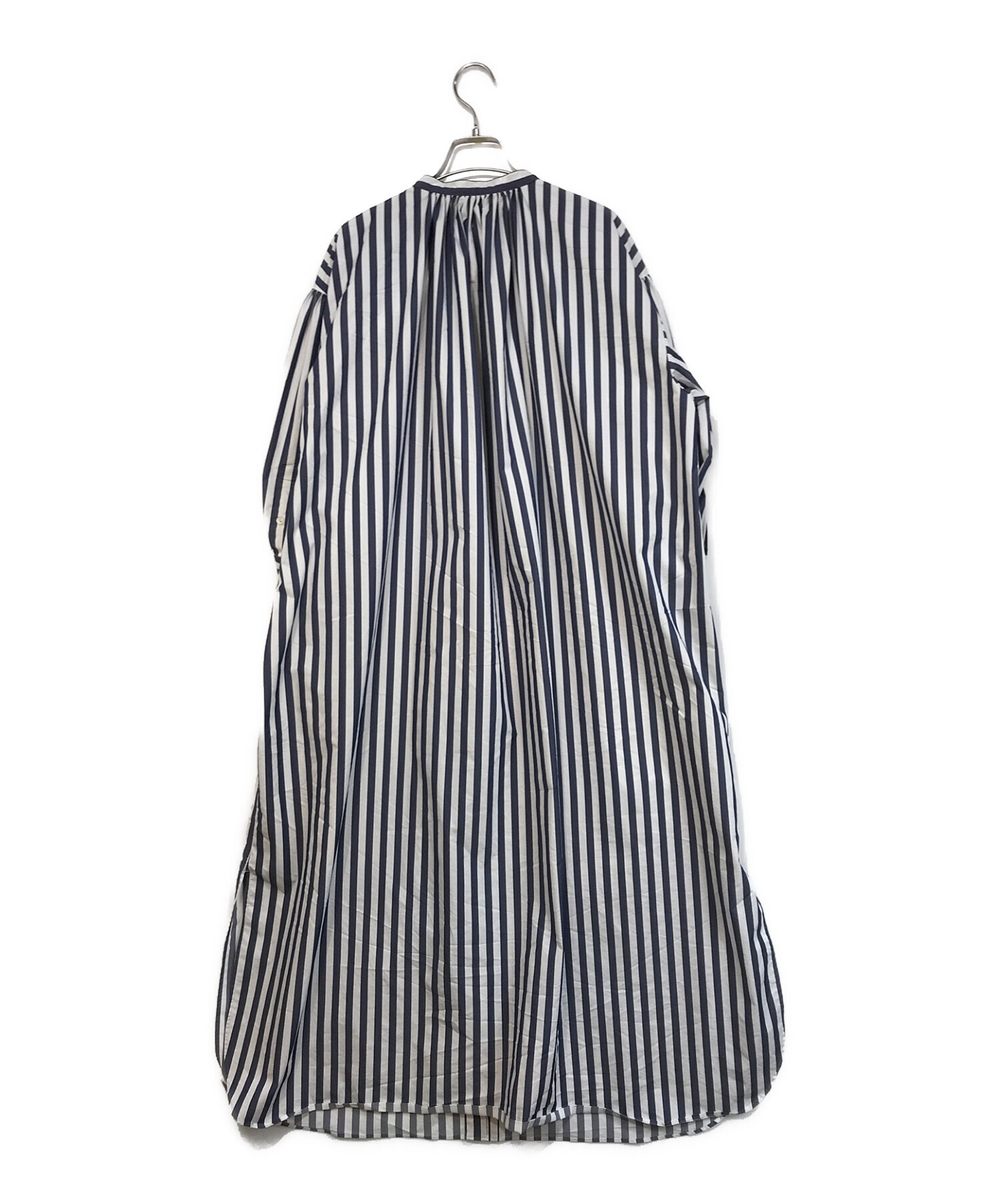 HYKE (ハイク) T/C STRIPED GATHERED DRESS ホワイト×ネイビー サイズ:SIZE１