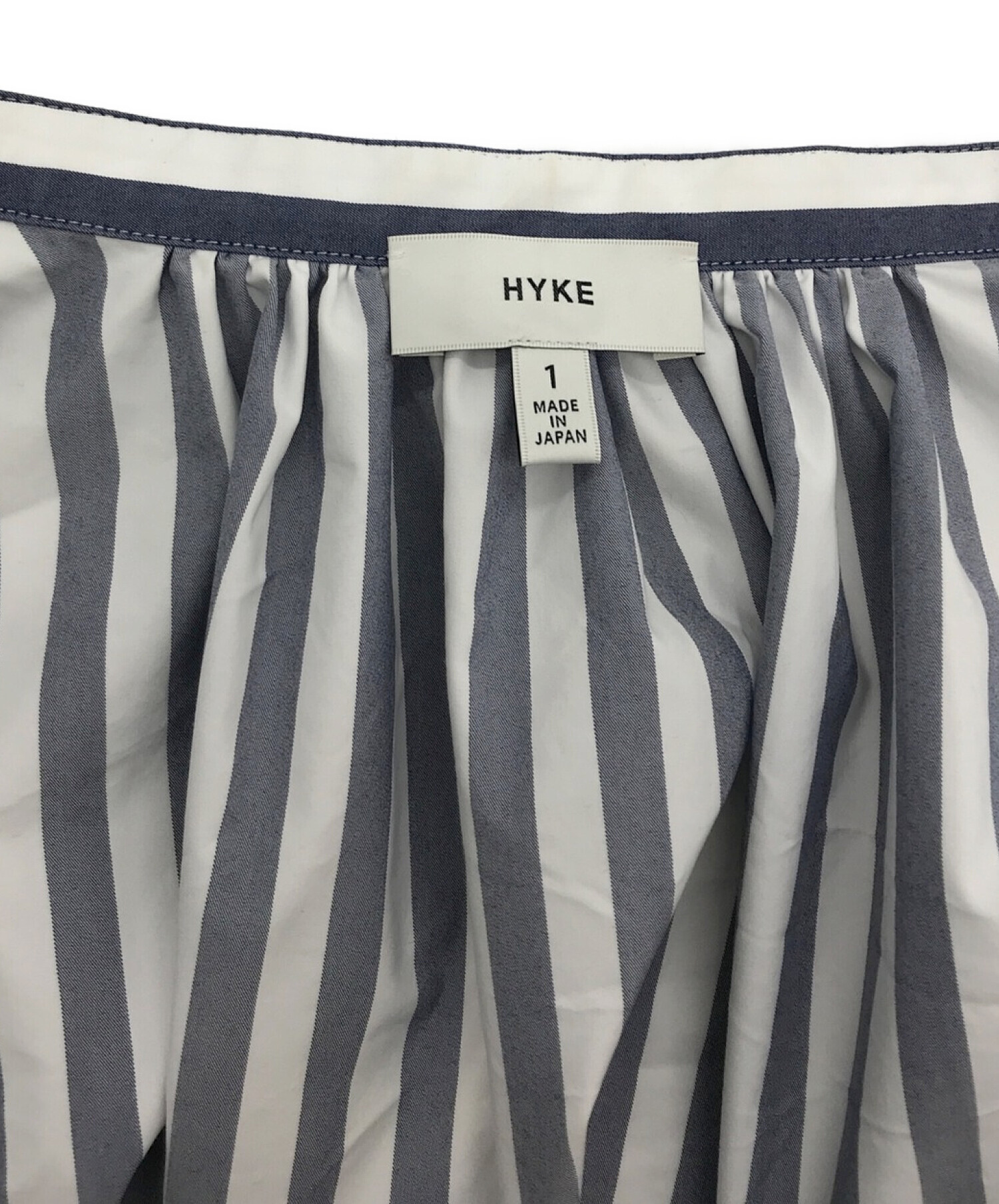 HYKE (ハイク) T/C STRIPED GATHERED DRESS ホワイト×ネイビー サイズ:SIZE１