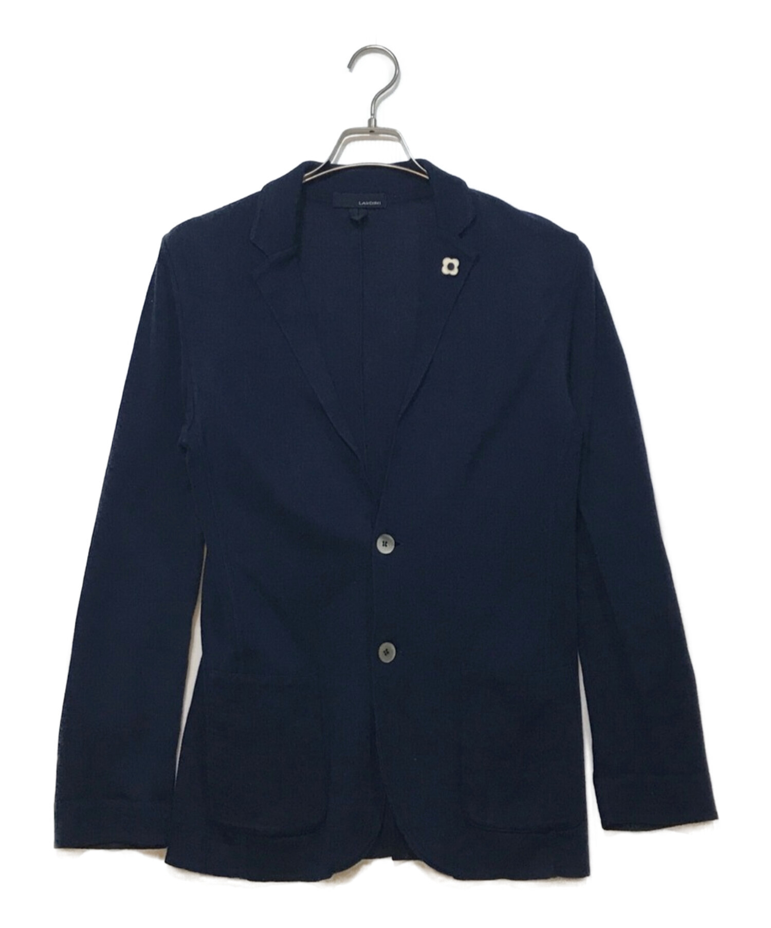 LARDINI コットンミラノリブソリッドニットジャケット NAVY BLUE-