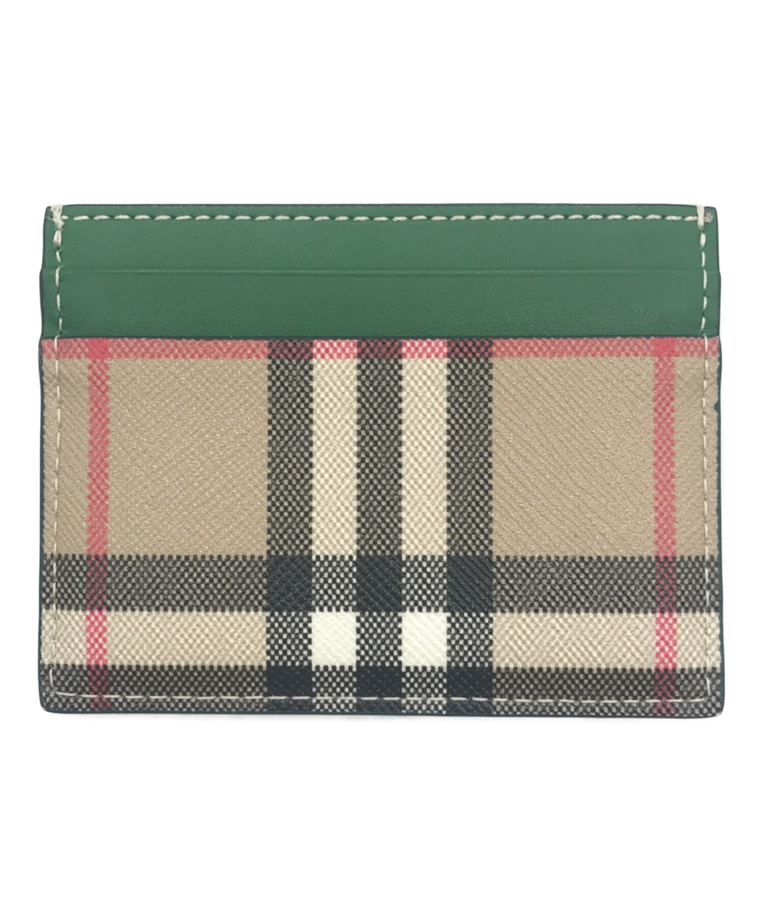 BURBERRY (バーバリー) レザー カードケース ベージュ×グリーン