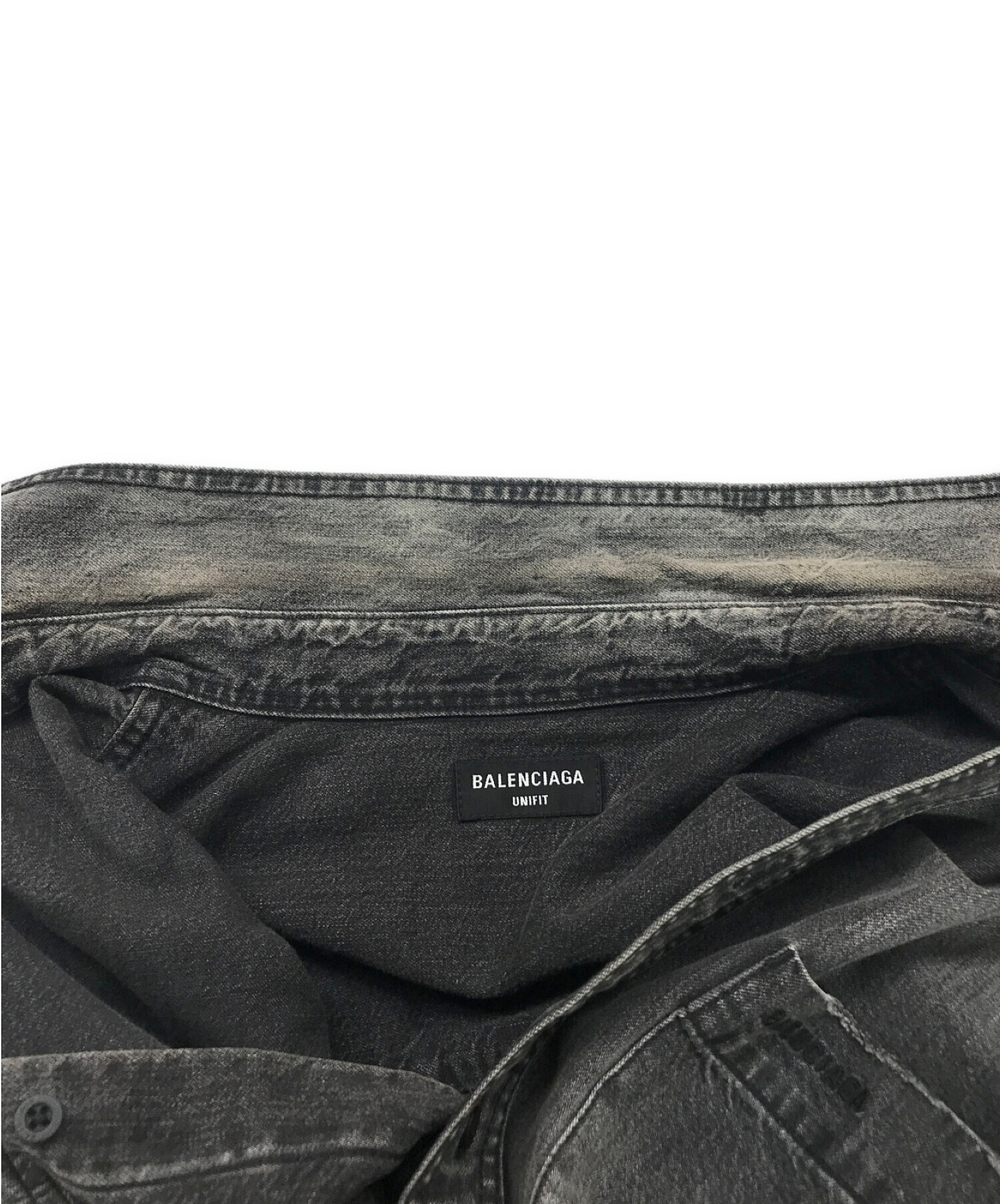 BALENCIAGA (バレンシアガ) デストロイ加工オーバーサイズデニムシャツジャケット ブラック サイズ:S