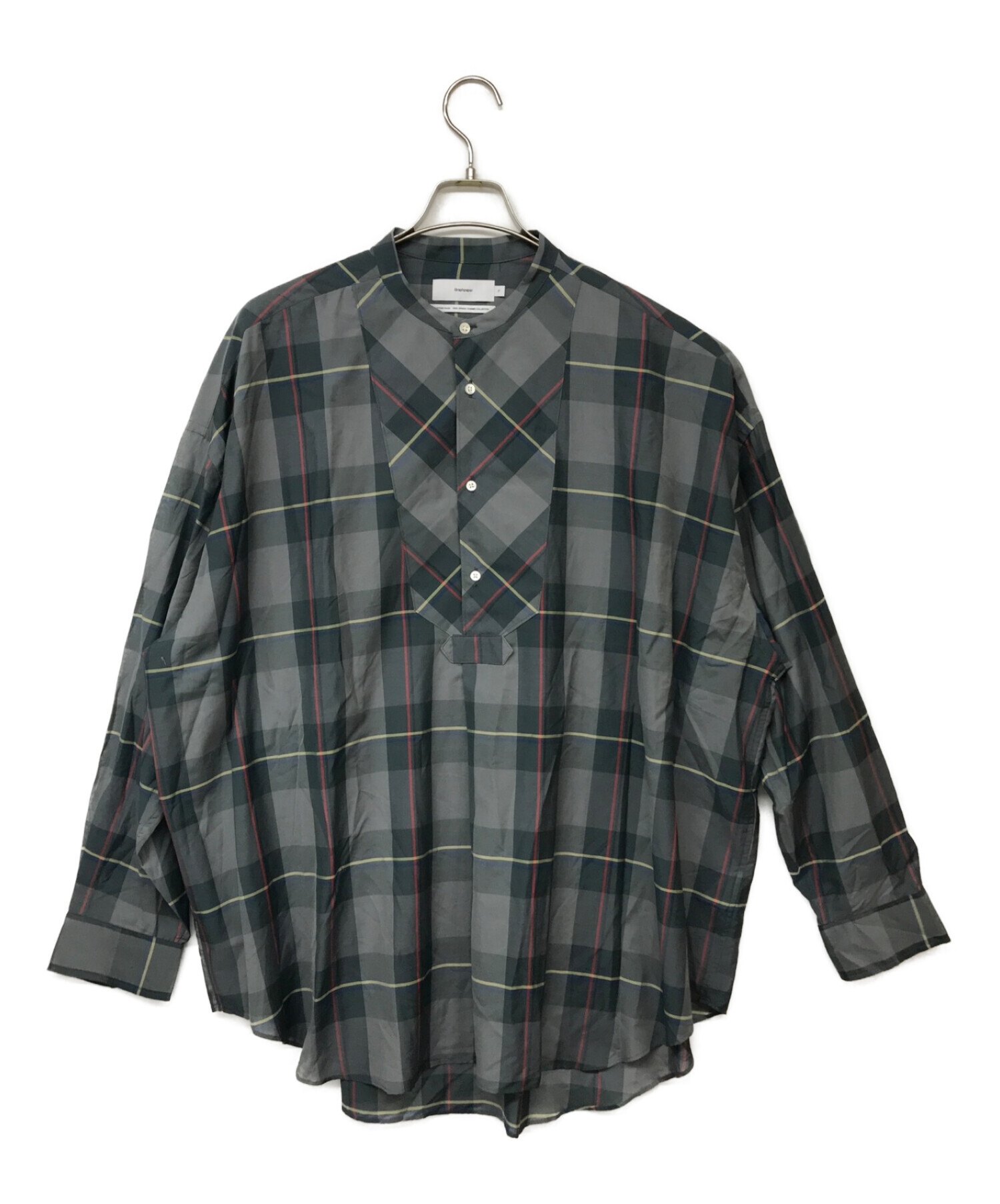 Graphpaper (グラフペーパー) -SLAE- Sheer Check Oversized Band Collar Bosom  Shirt/バンドカラーシャツ グレー サイズ:F